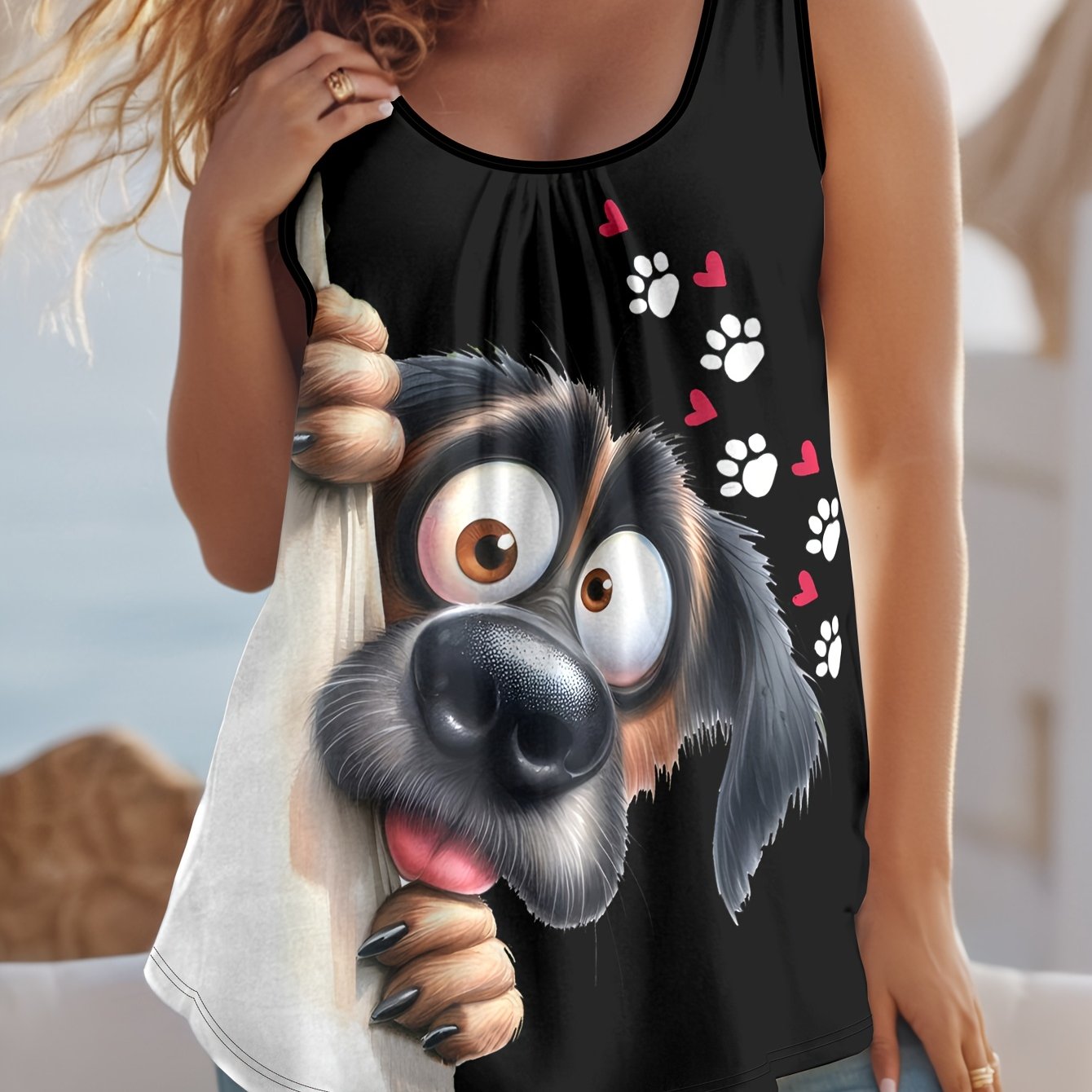 Plus Size - Plus Size - Fashion Casual Comfortable Painting Style Dog Elements 3d Printed Pattern Plus Size Women's Vest Dress