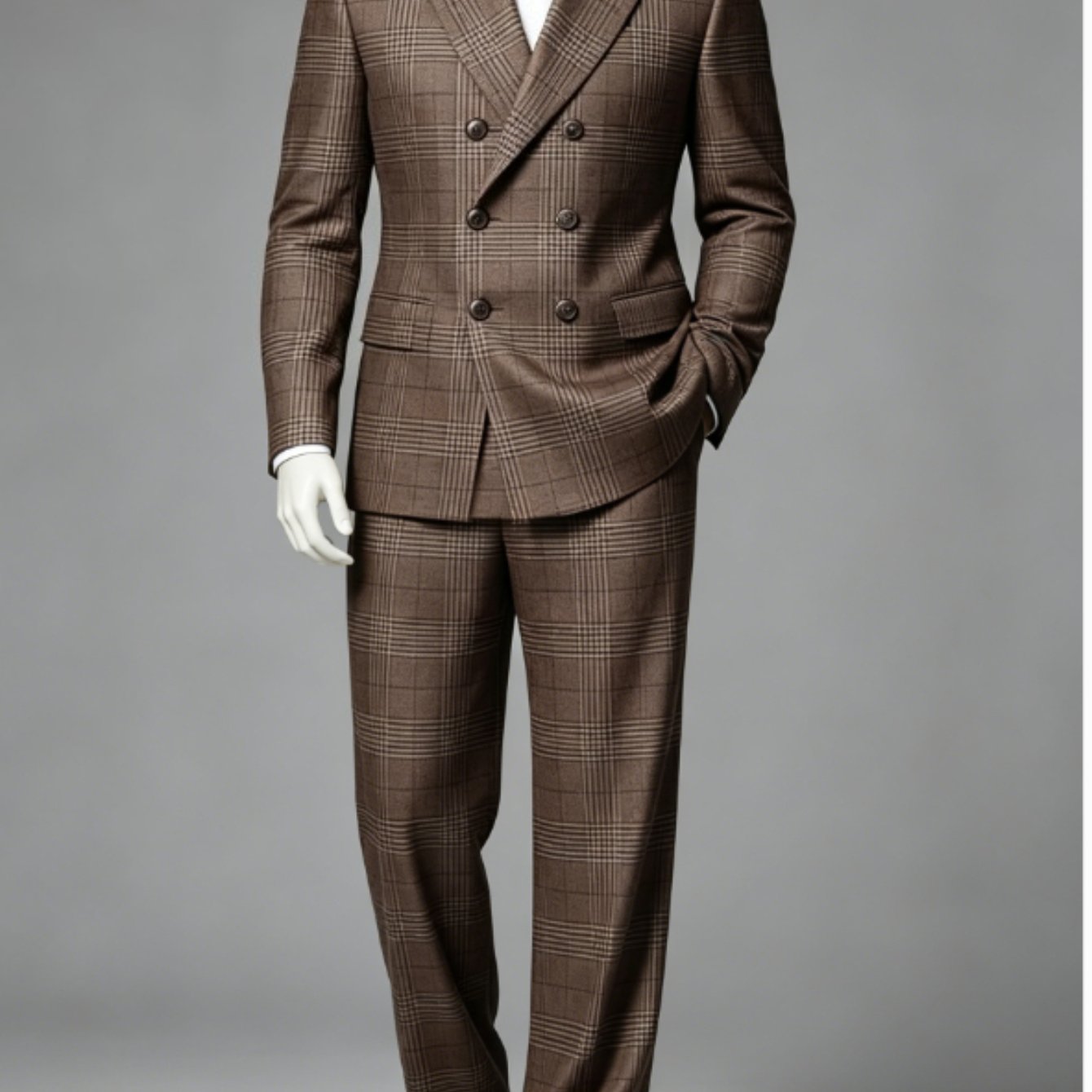 Image of 2pcs Men's Checkered Suit - Double Breasted Wedding & Business Suit Jacket & Pants, Machine Washable Formal Attire With Notch Collar, Regular Fit For Banquets, Weddings, Office Events