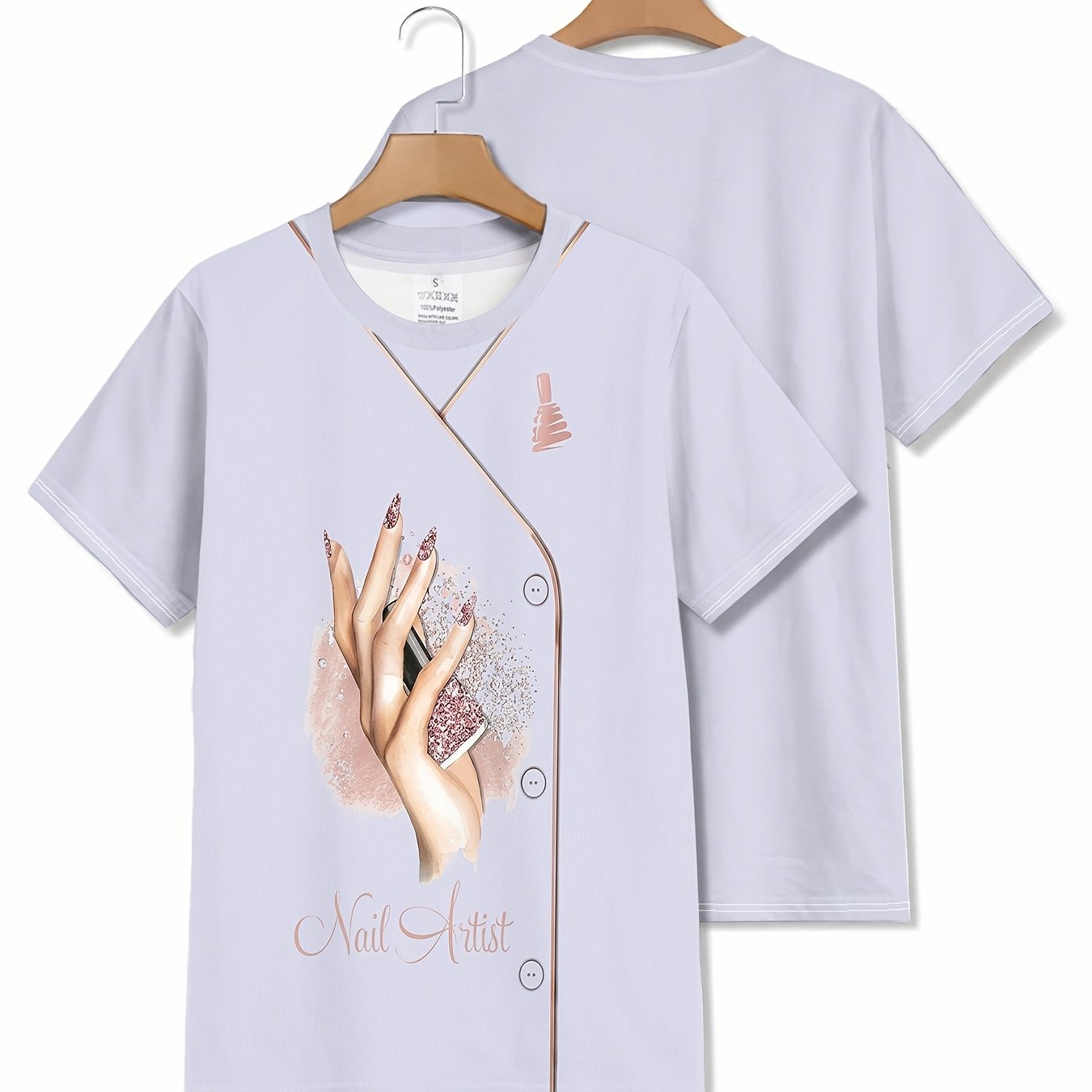 TEMU Nail Salon Work T-shirt | Exquisite Hand-painted T-shirt | Soft And Comfortable Fabric, Unisex | Suitable For Nail Salons, Beauty Salons,