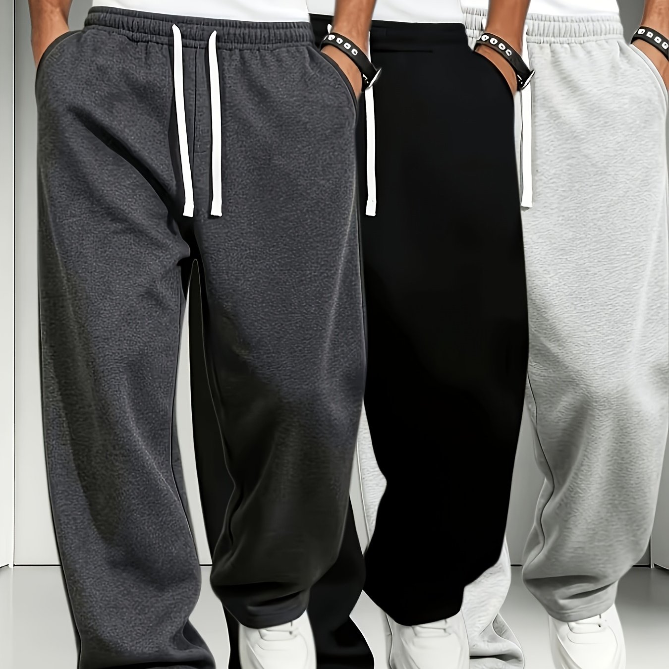 TEMU Men's Thermal Jogger Pants With Oversized Side Pockets & Adjustable Waist - Straight Trousers Suitable For Winter, Spring, Fall Outdoor Sports,