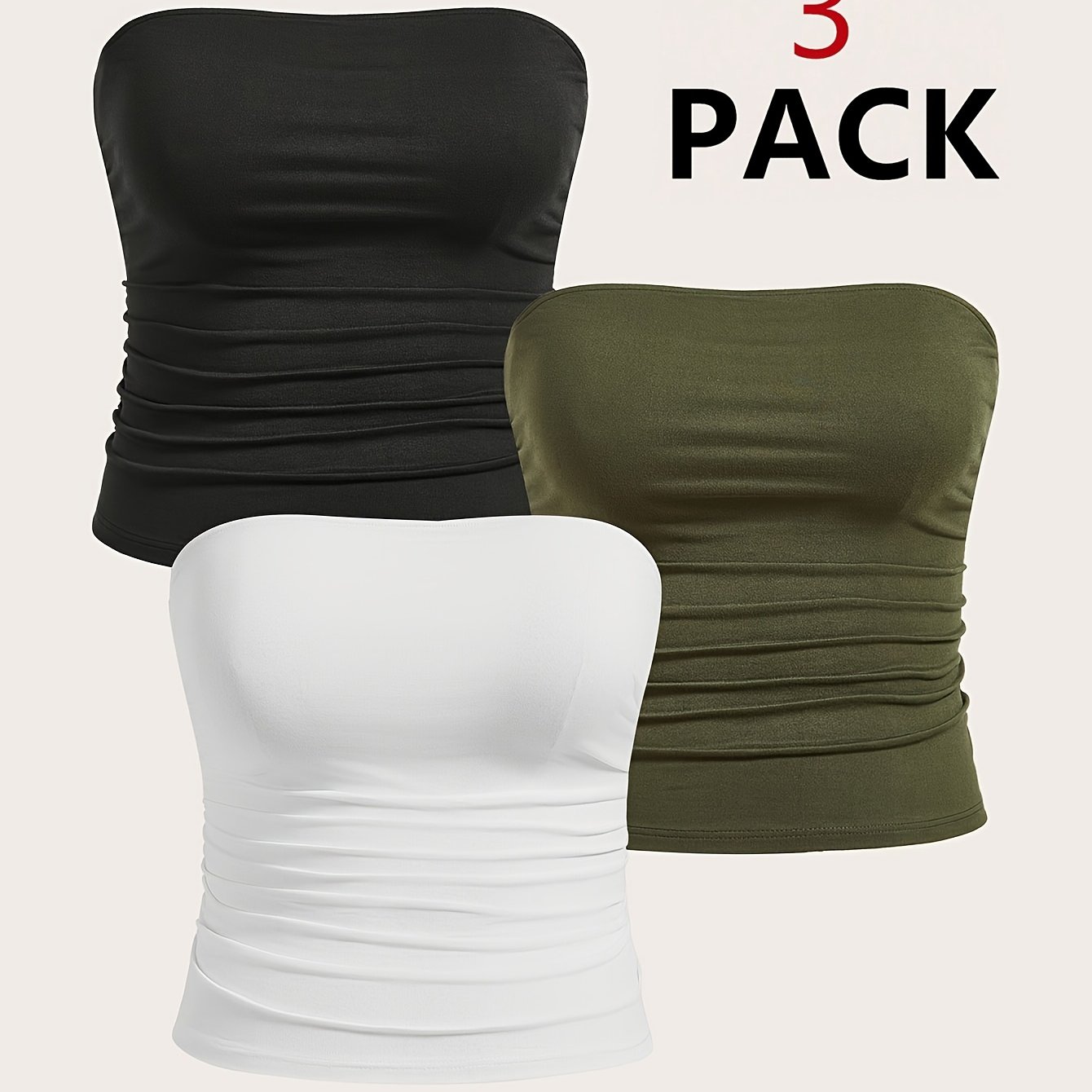 TEMU Plus Size - 3- Size Women' Color Pleated Ruched Casual Slim Fit Outerwear Bandeau Summer Base Layer Wrap