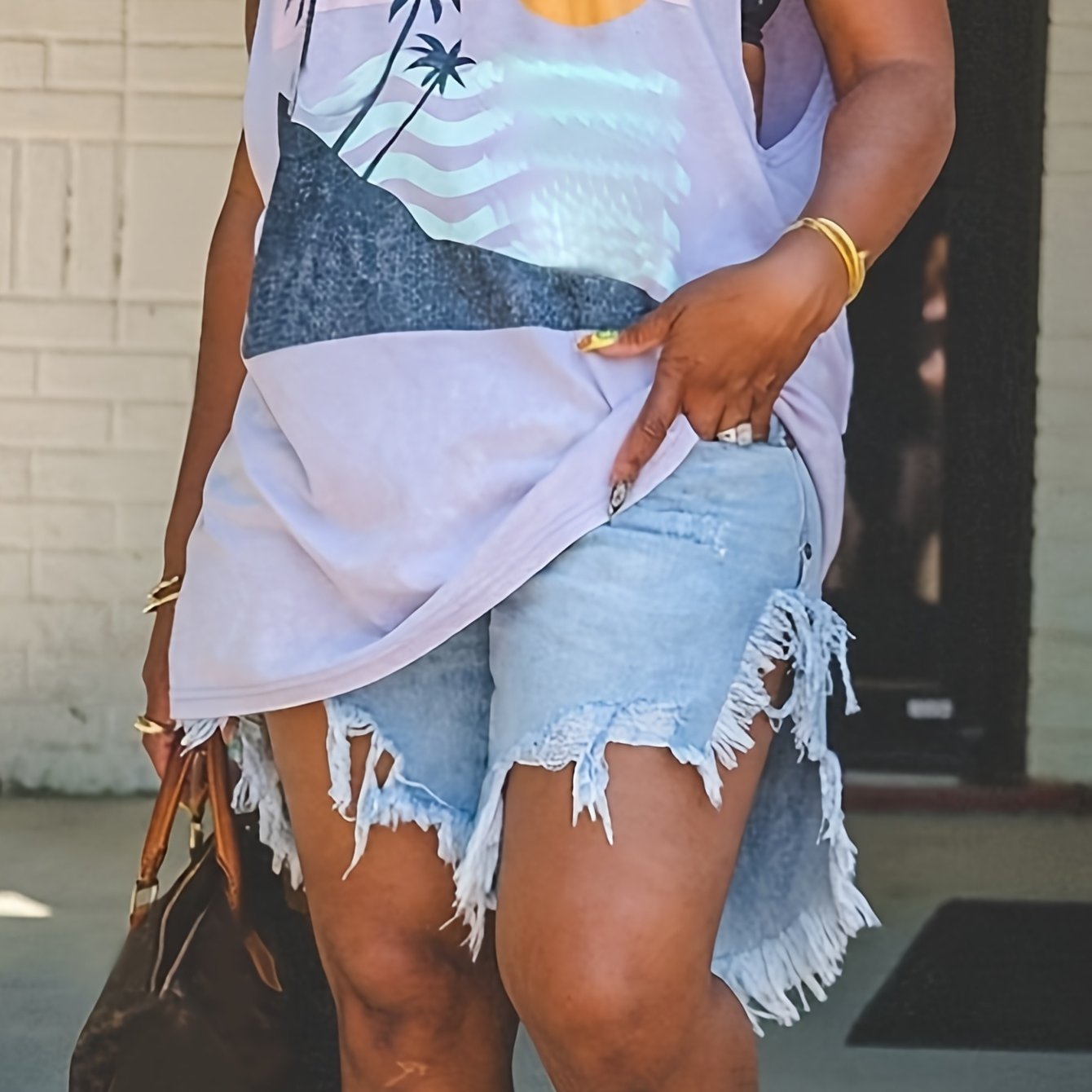 TEMU Plaque-sized Sexy And Fashionable Jeans, Summer New Fringed Ripped Jeans, Capri Pants