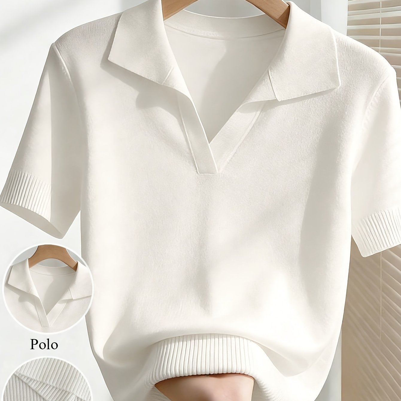 TEMU White Collar Short Sleeve Top Blouse Women's Fashion Easy Versatile Square Shoulder
