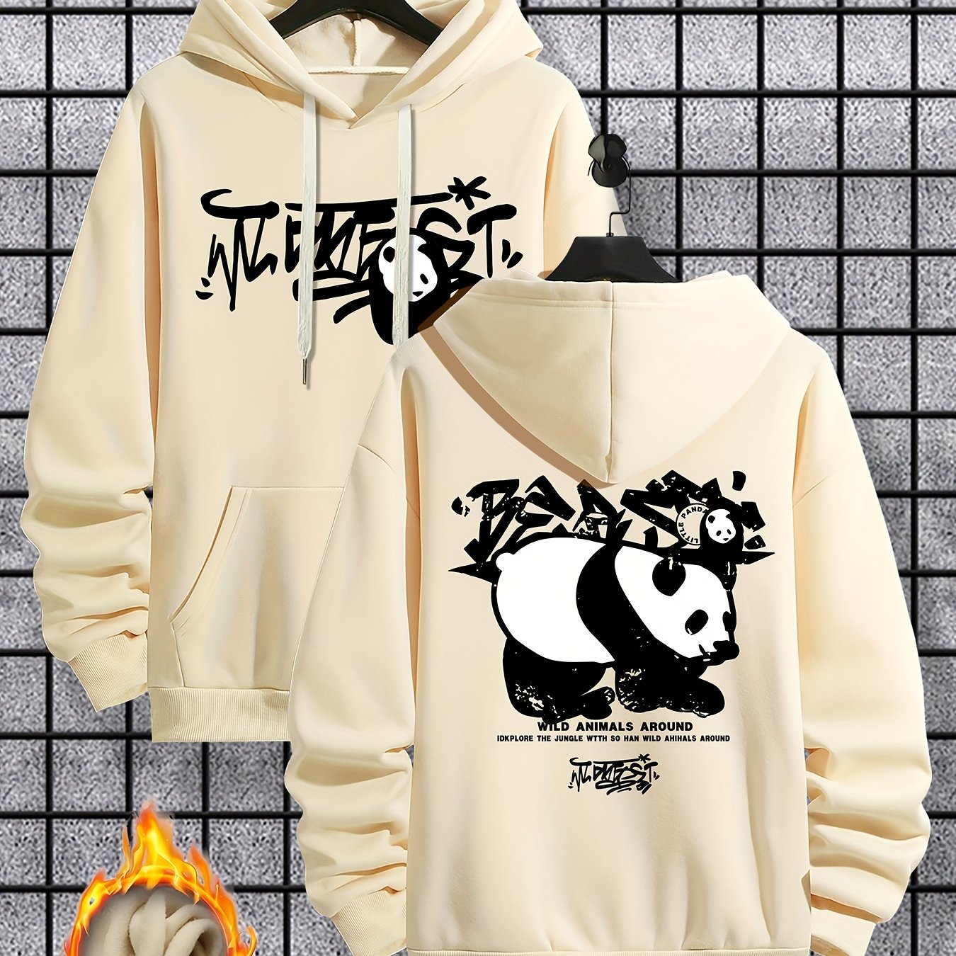 TEMU Men's 2024 Autumn/winter Trendy -lined Hooded Sweatshirt, Casual Drawstring Hoodie, Long Sleeve Hooded Heat Transfer Japanese Sweatshirt With