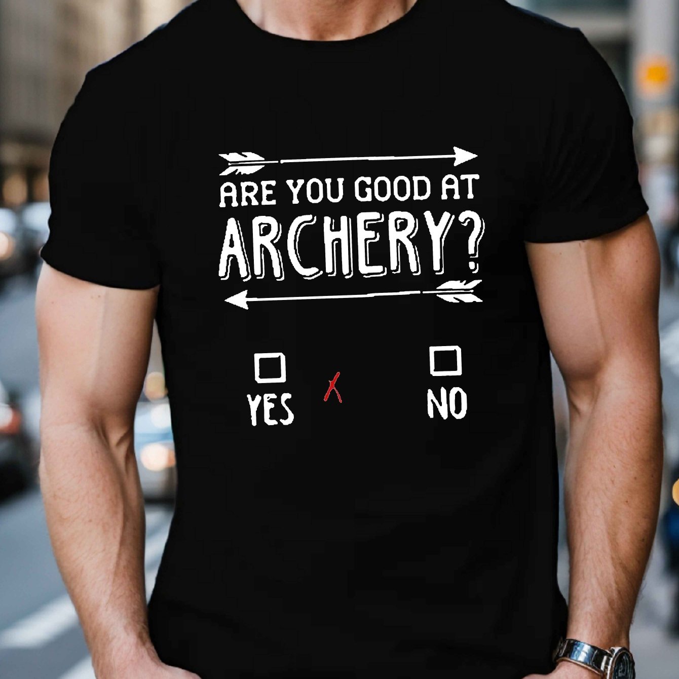 TEMU Men's 'are You Archery?' Graphic Tee - Casual Short Sleeve T-shirt, Breathable Polyester, Summer Wear
