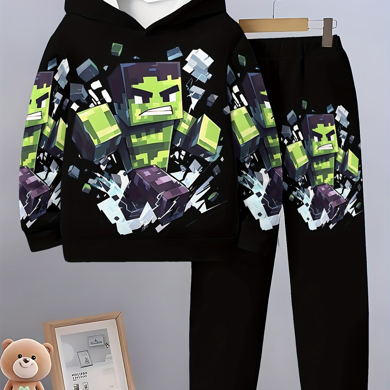 Image of Boys' Stylish 3d Printed Casual Pullover For Spring And Autumn, Long-sleeve Sports Sweatshirt, Outdoor Hoodie Set For Boys, For Outdoor, Christmas, Halloween