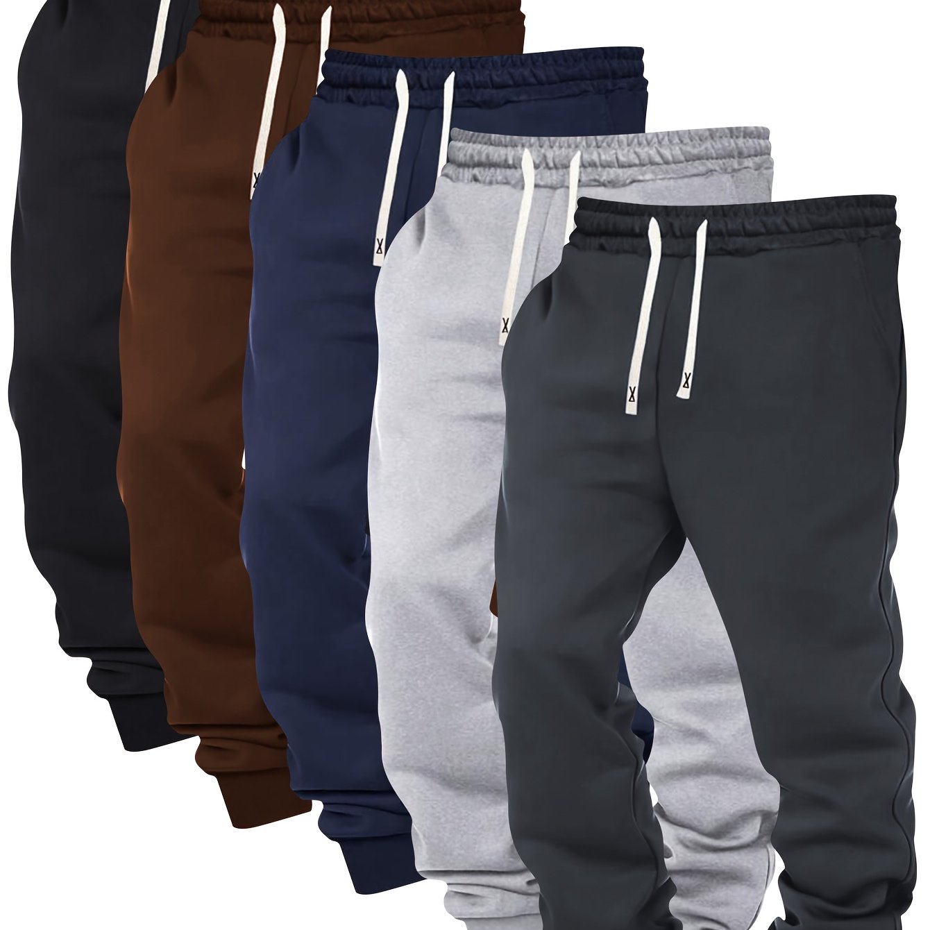 Set Of ' Color Jogger Pants With Elastic Waistband And Drawstring, Featuring Ribbed Cuffs For Casual Sportswear