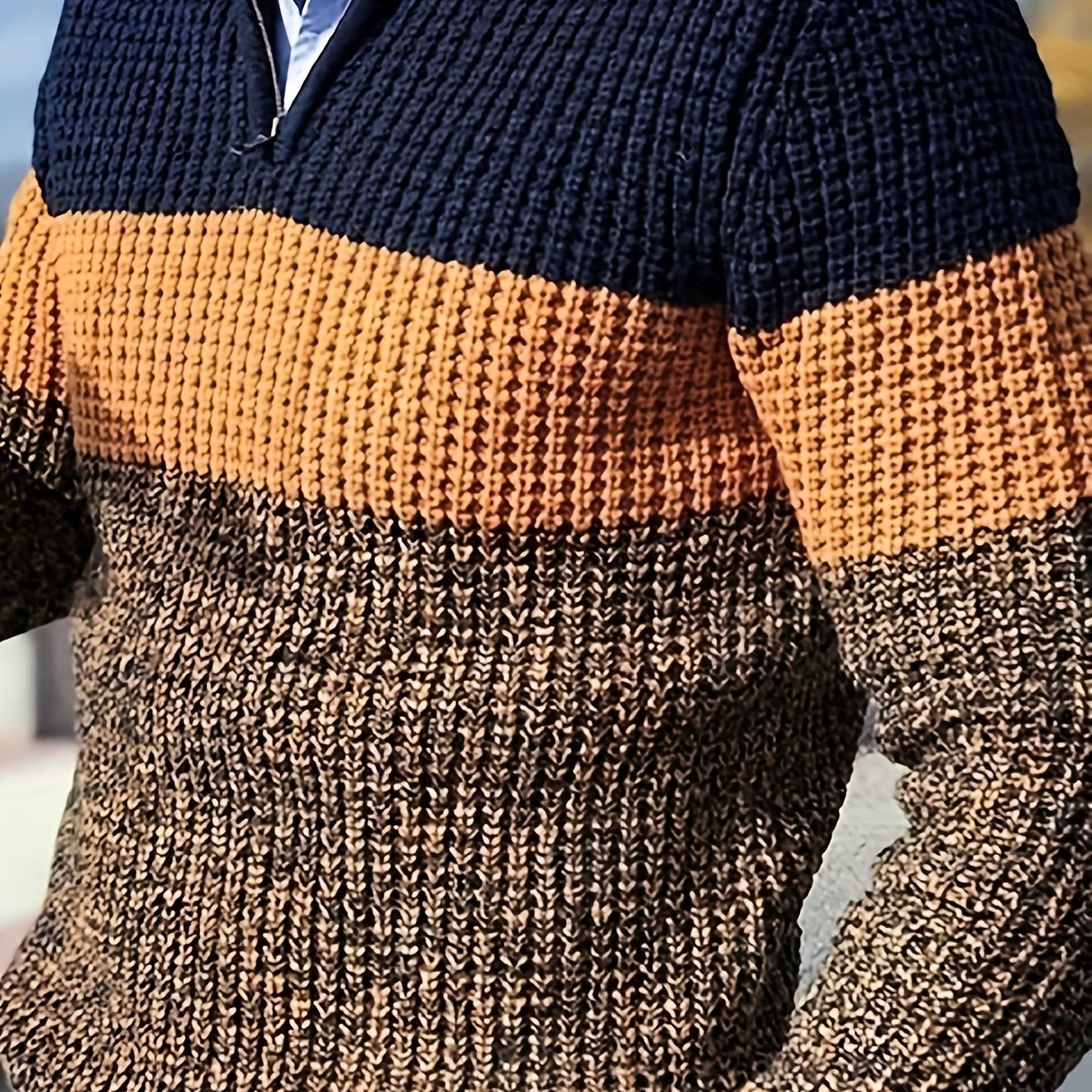 Image of Holiday Pre-heat 1-piece Men's Lapel Color-block Sweater Pullover Half-zip Warm Casual Party Knitwear For Autumn/winter Regular Streetwear
