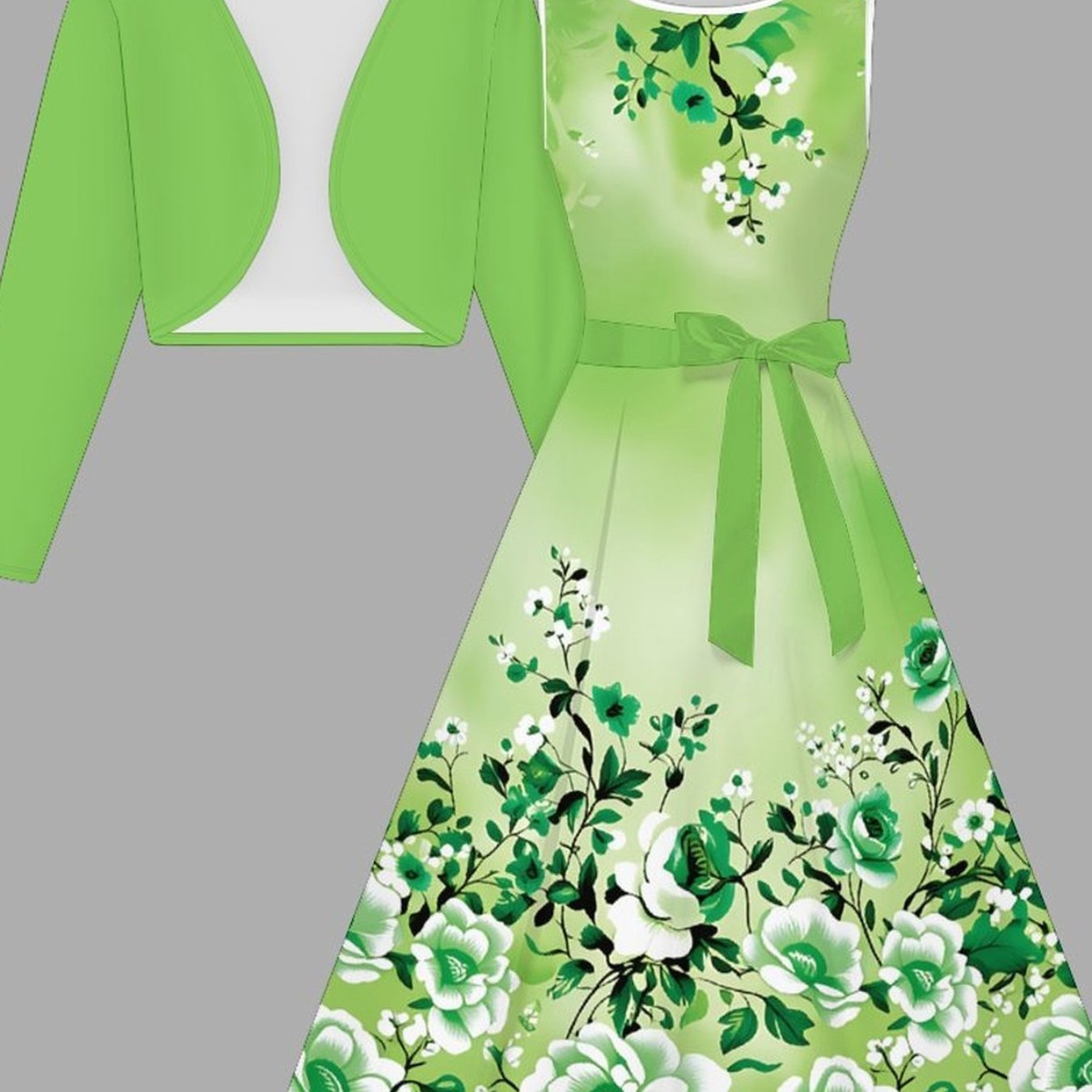 Image of Women's Fashion Dress Set, Floral Print Design, Short Coat And Vest Dress With Belt, Wear, , For Elegant Ladies