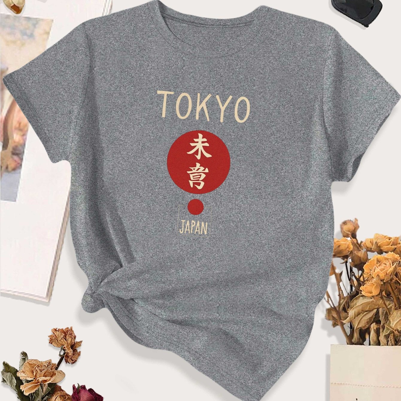 TEMU Women's Large Size Japanese Tokyo Japan T-shirt - Casual Round Neck Fit With Tokyo Japan Lettering & Iconic Landmarks, Machine Washable