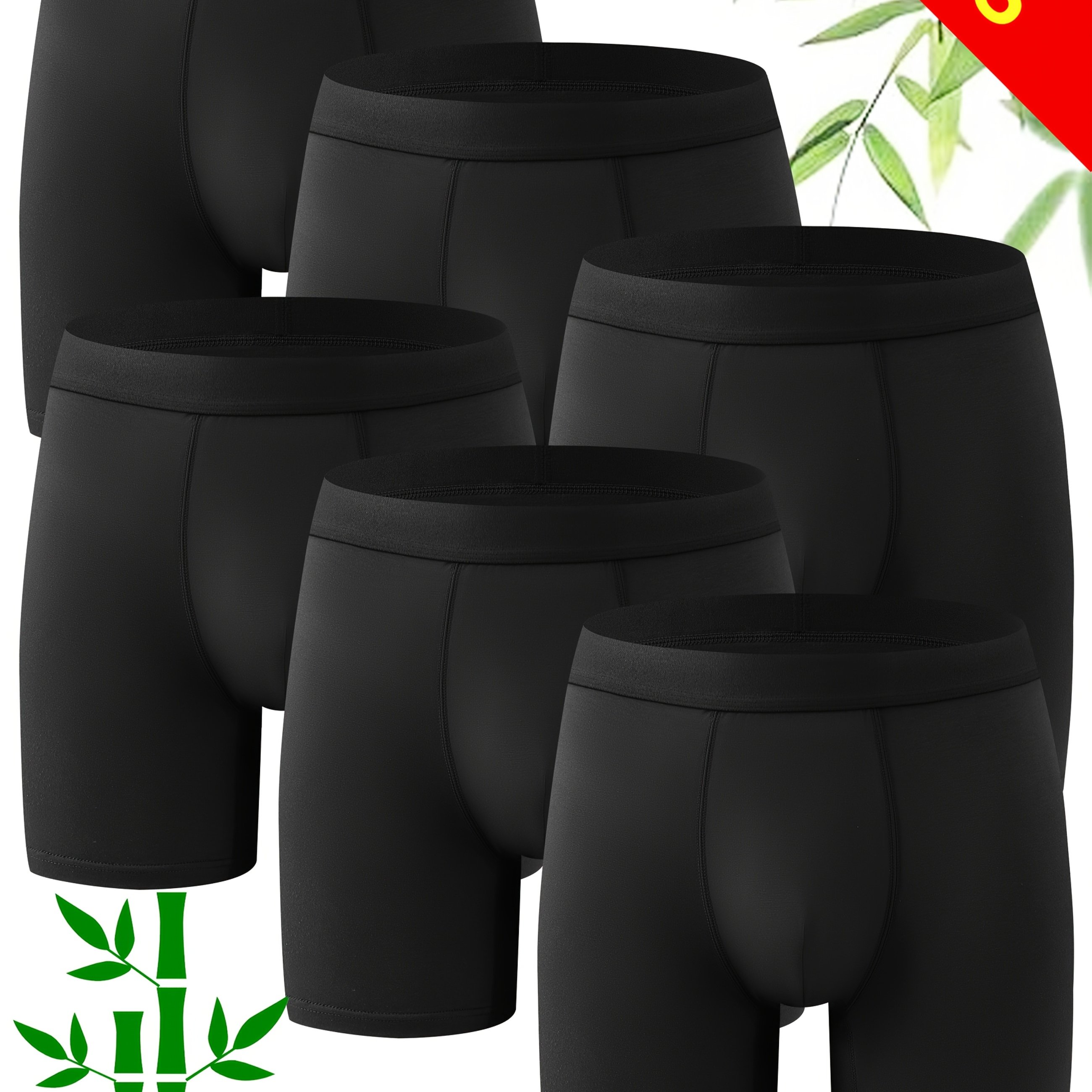 E-shop 6er-Pack Herren Bambusfaser-Unterwäsche – Längere Boxershorts, 95% Bambusfaser/5% Spandex, hochelastisch, weich atmungsaktiv – Ideal für Sport,