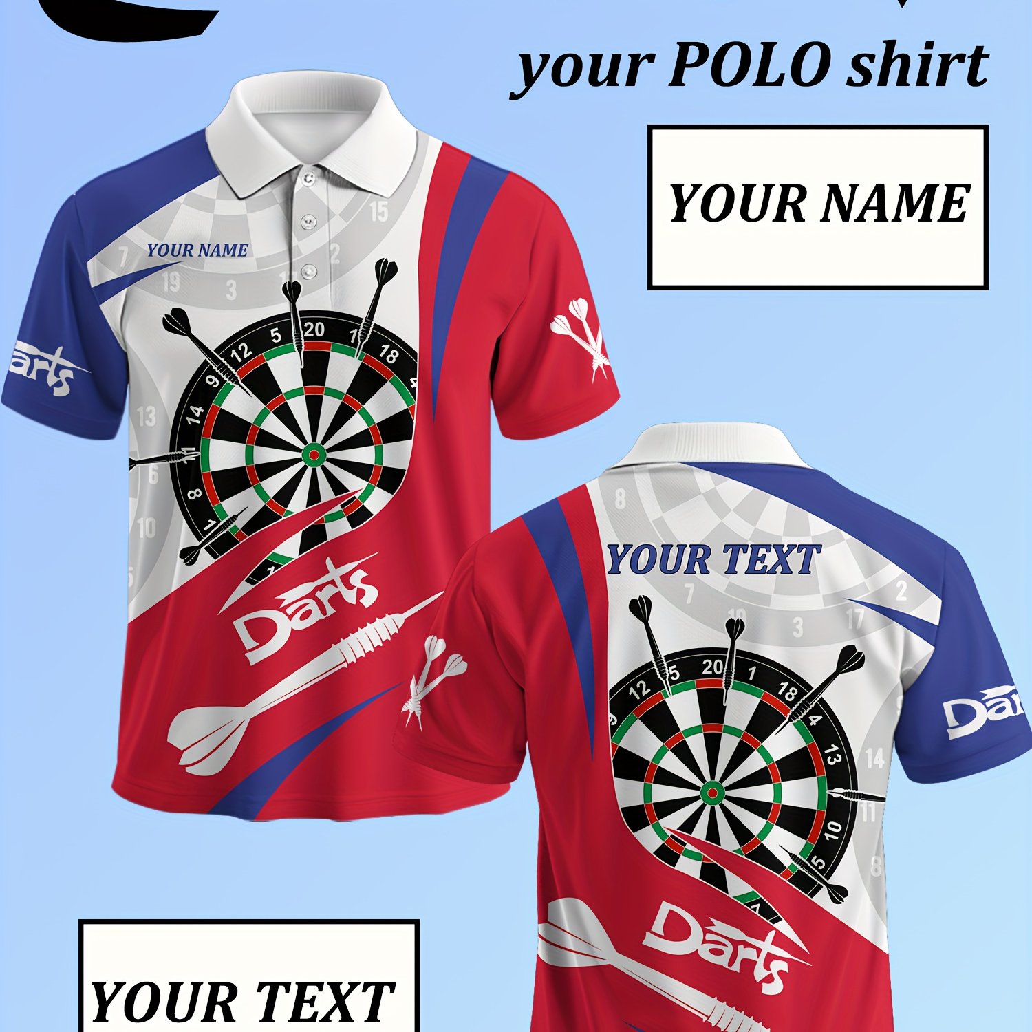 TEMU Customizable Vibrant Dart-themed Shirts For Men And Women - 3d Printed Pattern, Breathable Polyester Fiber Short Sleeve Lapel Design, Suitable