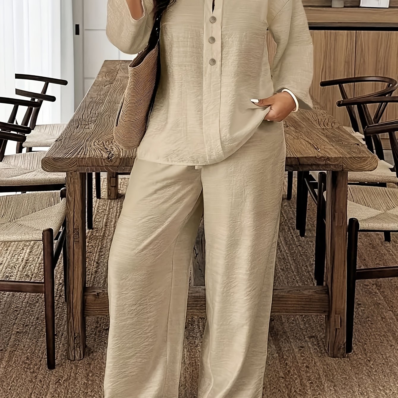 TEMU Plus Size, Plus-size Women's 2pcs Set: Casual Lightweight Breathable Top   Relaxed Straight-leg Pants