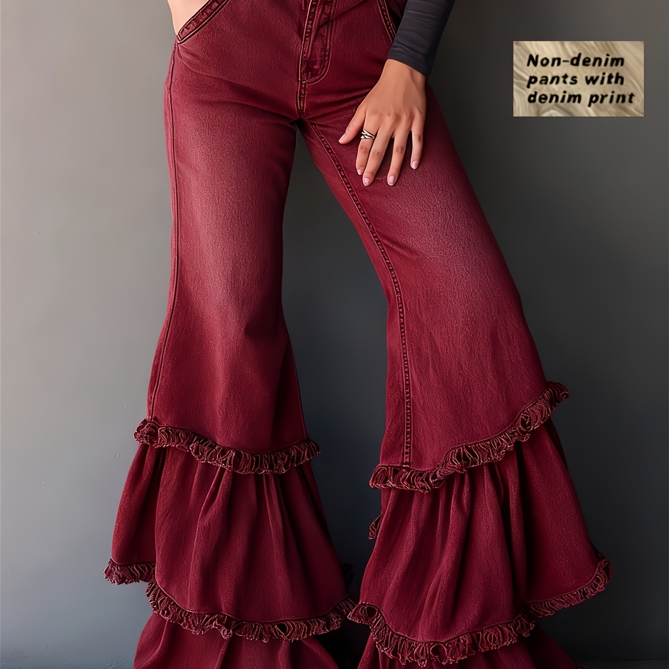 Women's High-waisted Wide-leg Trousers With Frayed Hem & - Retro Washed Bell-bottom Pants, Solid Color Suitable For Casual, Office, Casual Attire, Machine Washable Non-stretch -sweeping