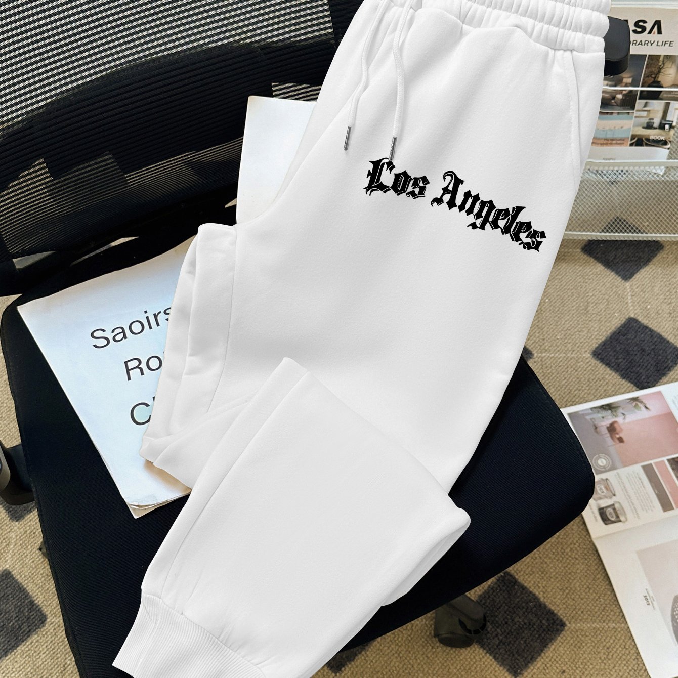 TEMU -garde Fashion Print Men's Casual Long Pants With Drawstring Elastic Waist