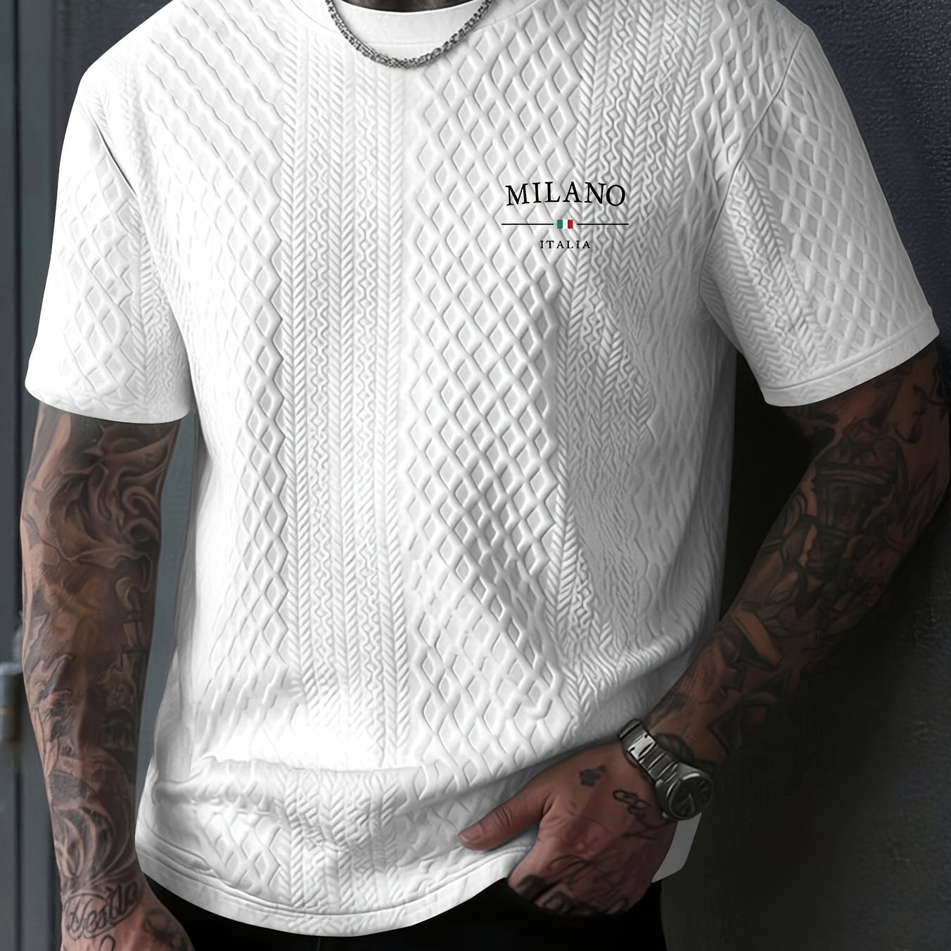 TEMU Men's New Textured Fabric Crew Neck T-shirt