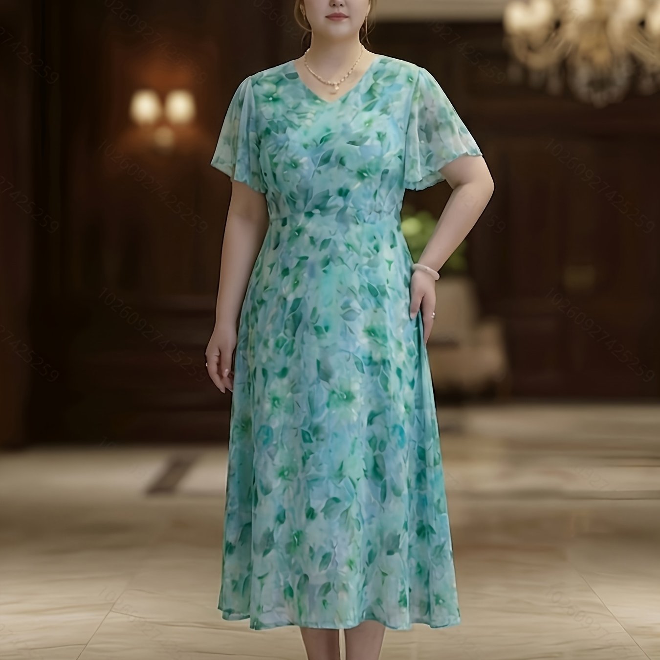 TEMU Plus Size - Elegant V-neck Dress