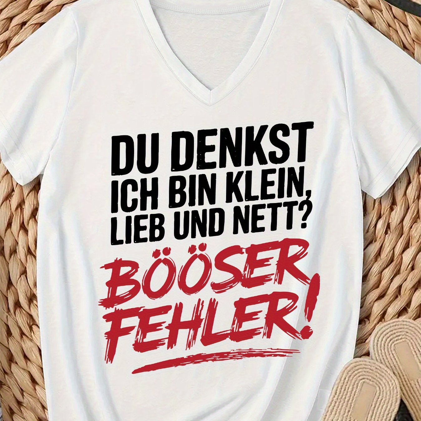 E-shop 5.7 Damenmode T-Shirt, V-Ausschnitt T-Shirt mit Aufdruck, Lässiges Kurzarm V-Ausschnitt T-Shirt für Damen
