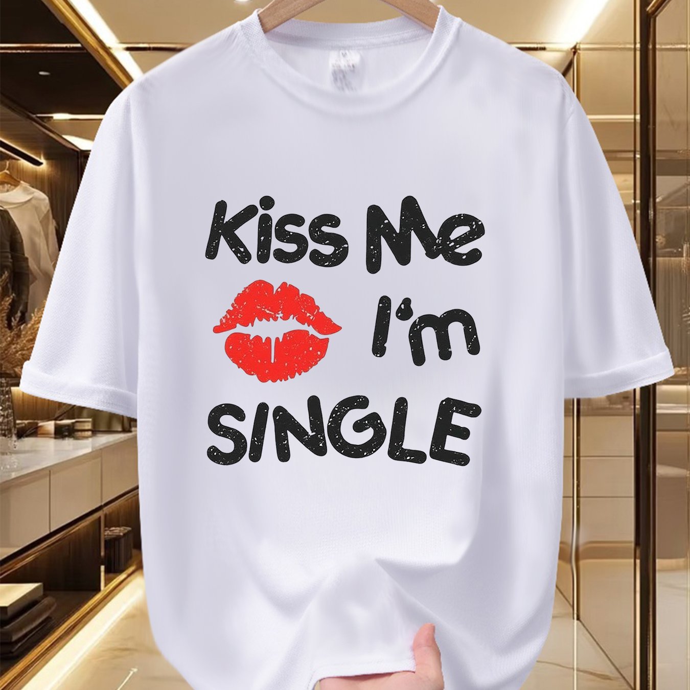 TEMU Men's I'm Single Graphic T-shirt - Fun And Flirty Design, Soft And Breathable, 100% Polyester Fiber, Crew Neck, Short Sleeve Summer T-shirt,