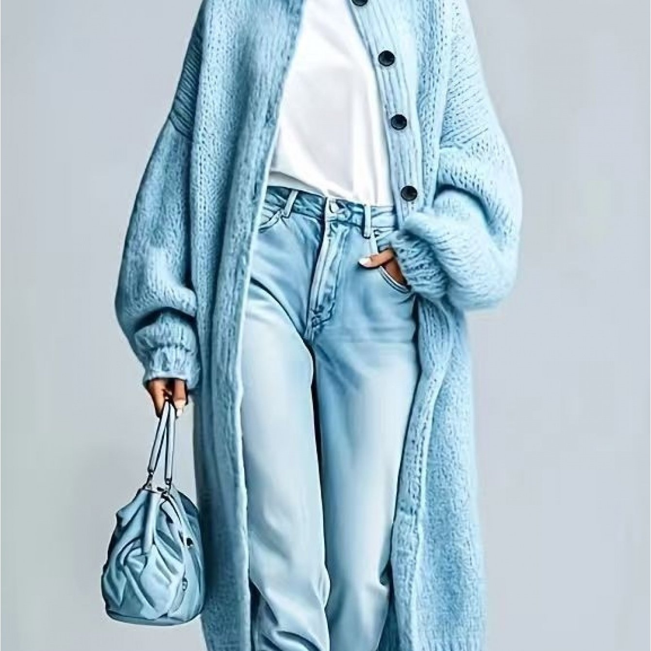 TEMU Women's Stand Collar Long Cardigan, Slouchy Drop Shoulder Lantern Sleeve Over-the-knee Loose Sweater For Autumn/winter