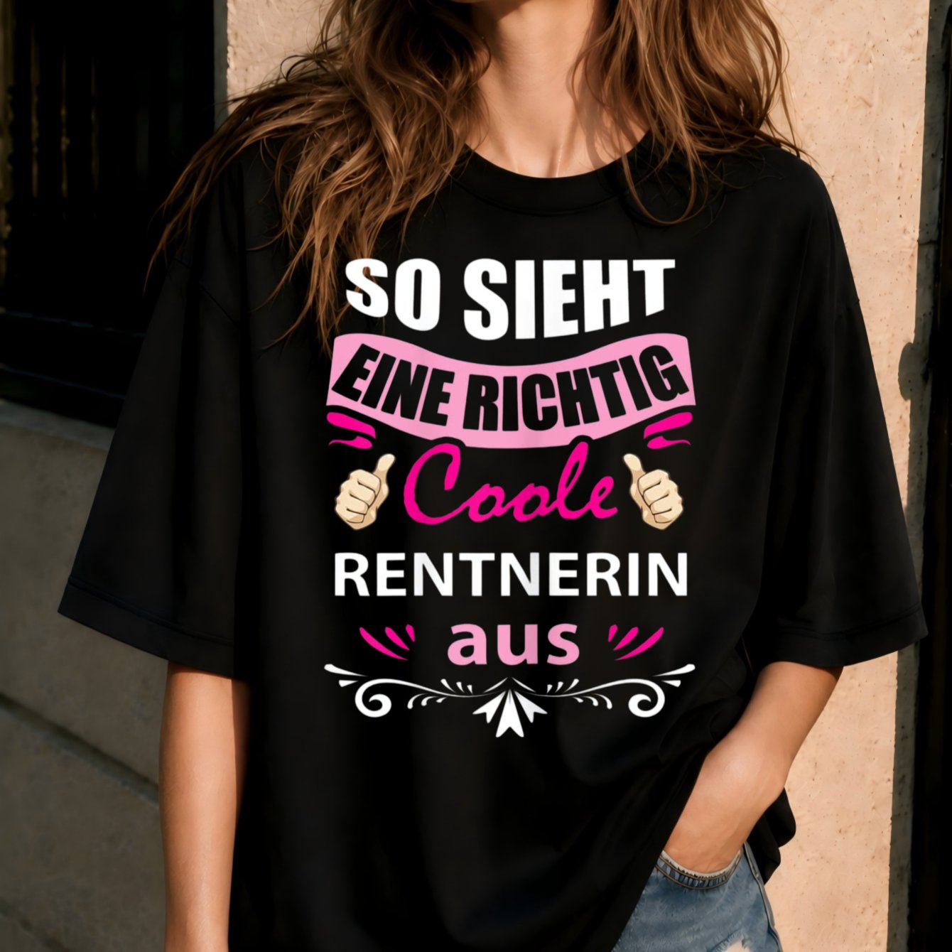 A Really Cool Female Retiree Looks Like German Slogan T-shirt Pink White And Thumbs Up Fun Retirement Style Women's T-shirt