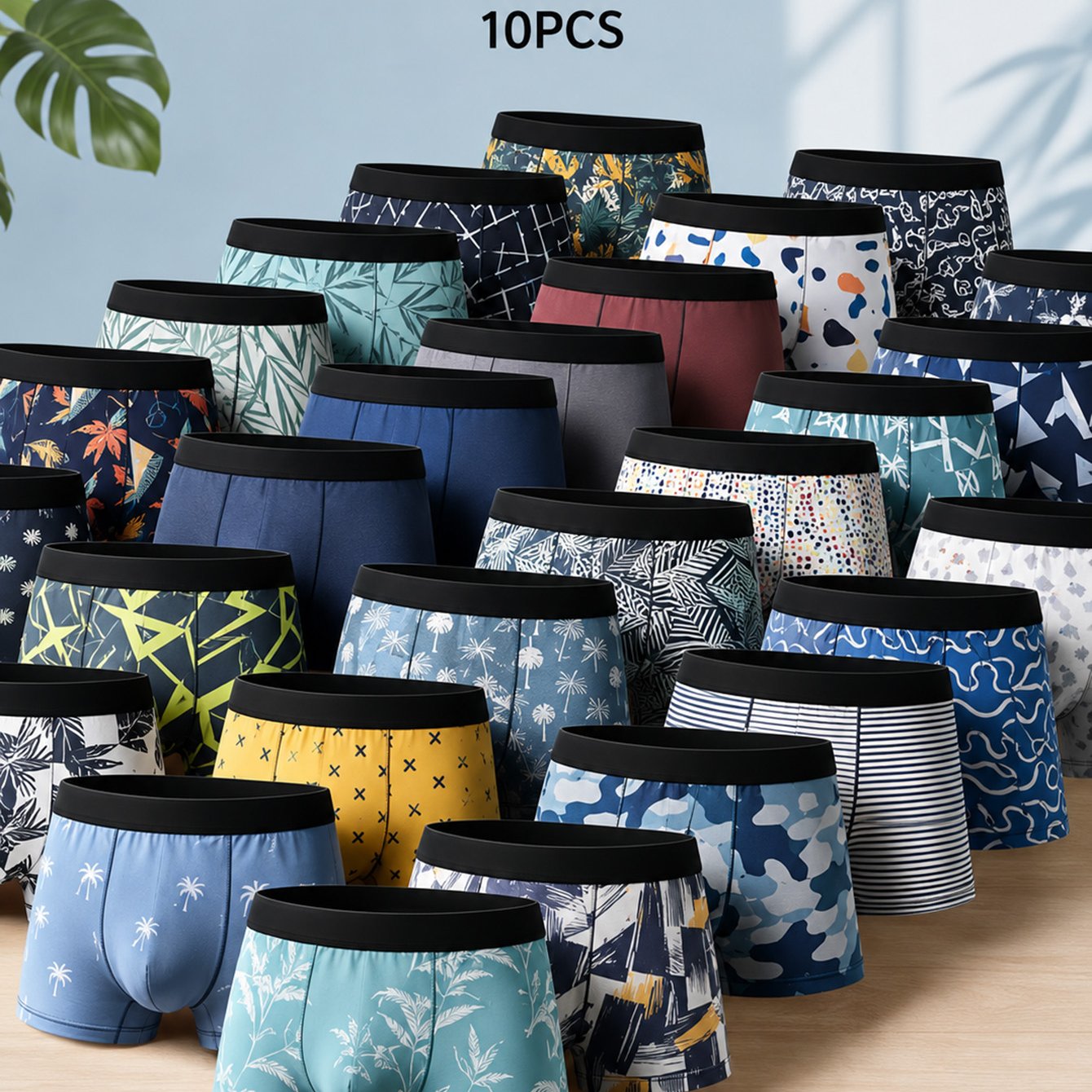 Image of Random 10pcs, Underwear With Multiple Printed Options, Comfortable, Breathable And Waist Tight, Durable And Casual Square Underwear, Suitable For Work Commuting, , Outdoor Sports And Leisure Underwear