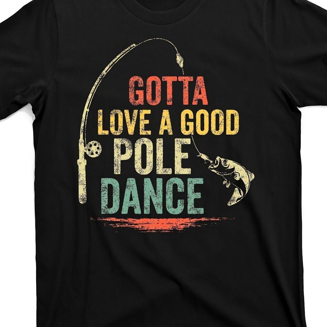 TEMU Men's Funny Fishing Pun T-shirt - Vintage "pole Dance" Fishing Joke Tee With Red & Teal Lettering, Soft Breathable Cotton Short Sleeve Shirt For