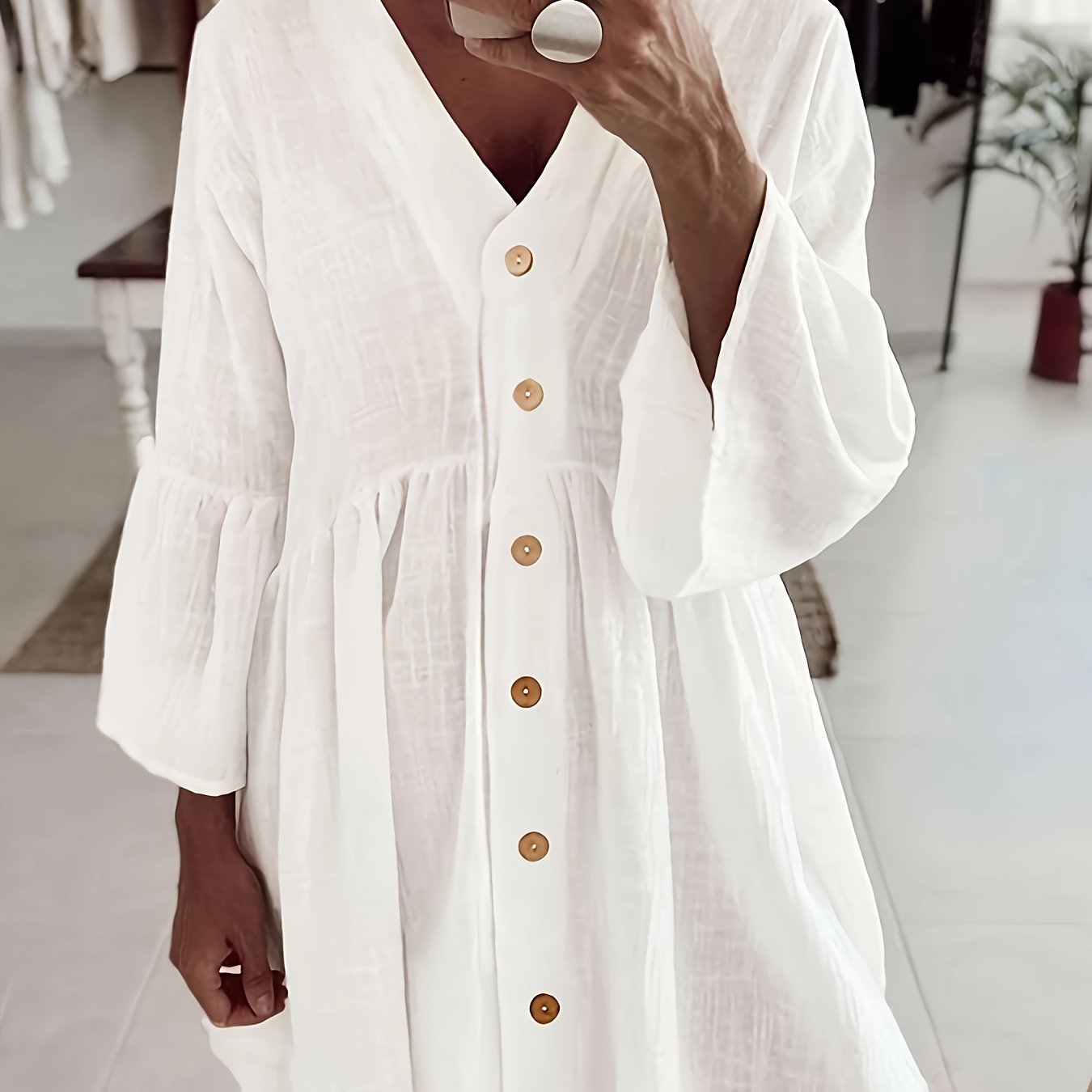 TEMU Spring-summer New Women' Color V-neck Dress