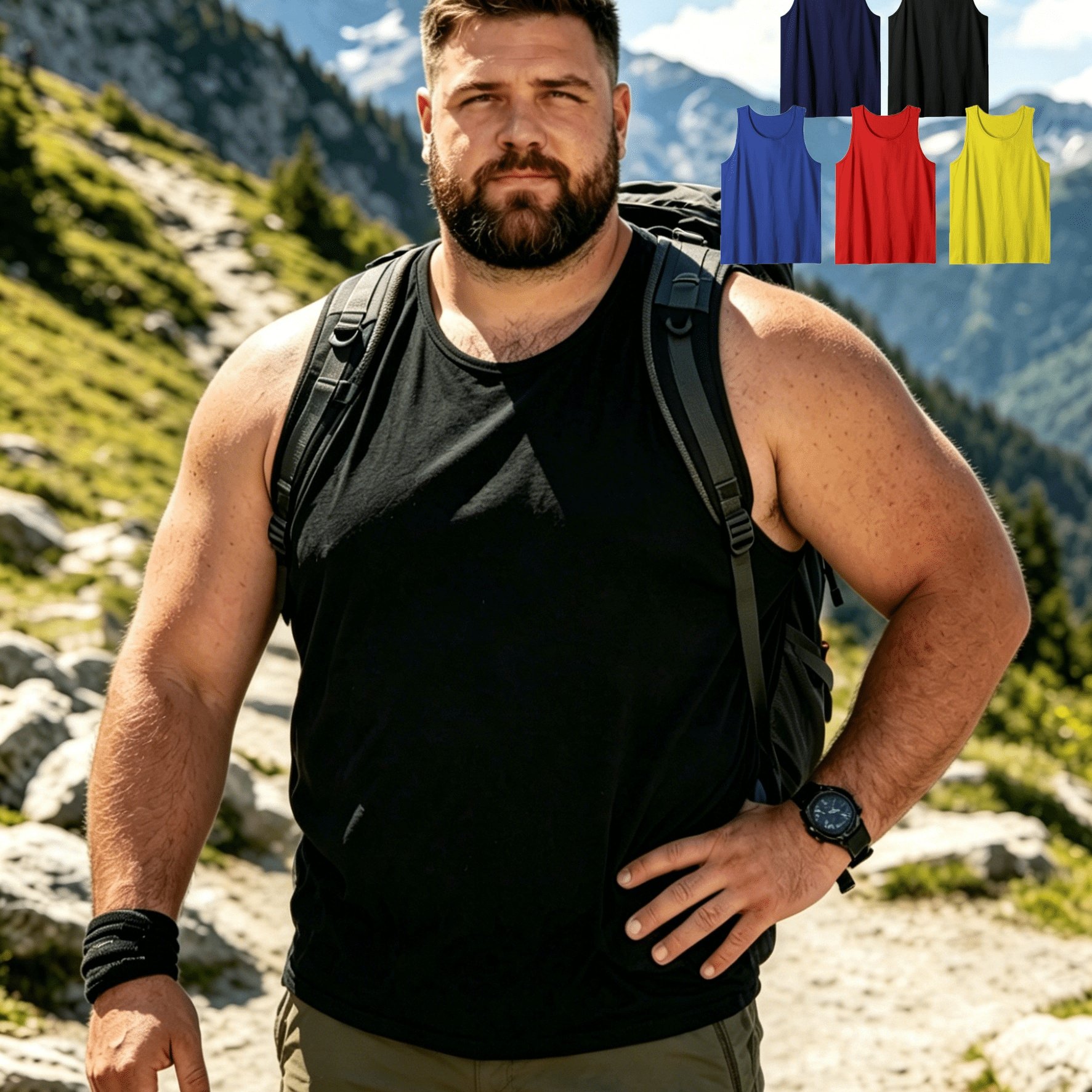 Image of 5pcs Men's Plus Size Sports Tank Tops, Fashion Casual Vests, Plus Size