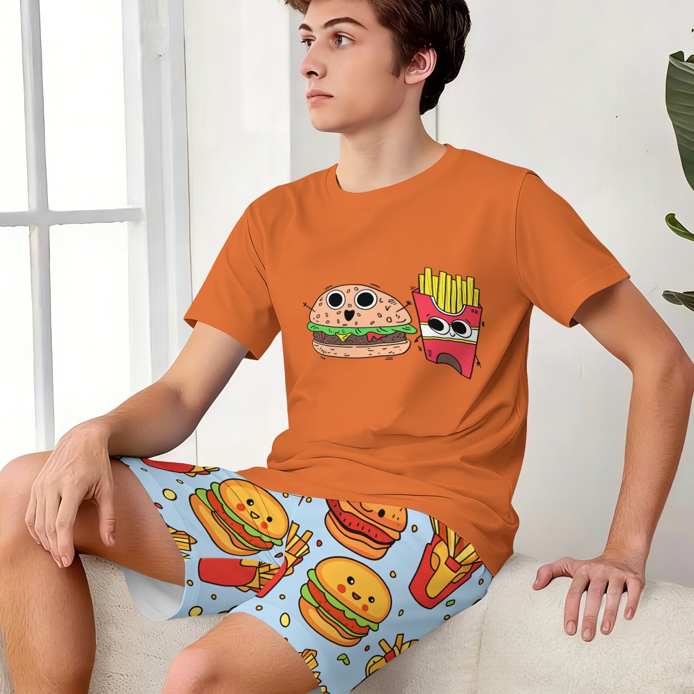 TEMU Lightweight, Breathable, Youth- Pajamas. Comfortable, Loose Fit With Short Sleeves And Shorts., For Teenager