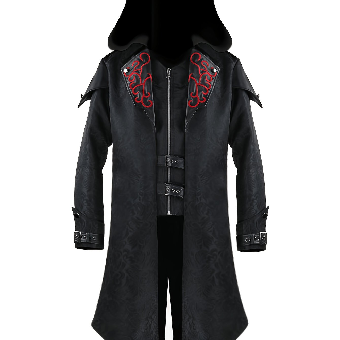 TEMU Medieval Vintage Collar Jacket Cosplay Mid-length Hooded Jacquard Jacket Cosplay Stage Performance Costume, For Teenager, Halloween