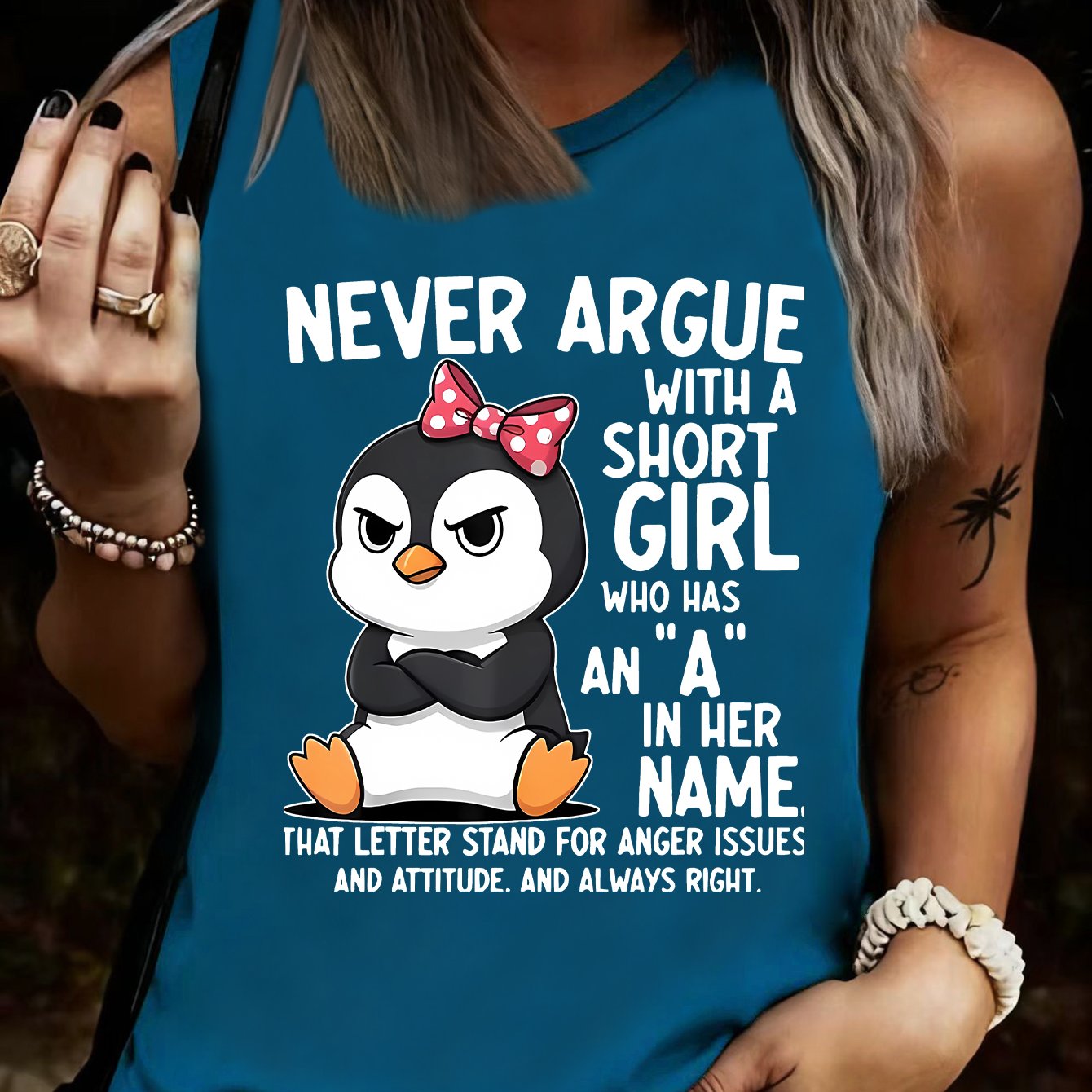 TEMU Never Argue With A, Fitted Tank Top, Humorous Angry Mood Shirt, Women's Sleeveless Top, Summer Casual Sports Beach Vest, Gift For Penguin Lovers