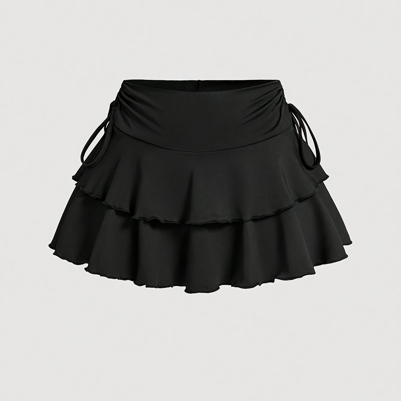 TEMU กระโปรงสีพื้นผู้หญิงไซส์ใหญ่ MOD พร้อมเชือกผูกด้านข้าง ชายกระโปรงหลายชั้น เหมาะสำหรับใส่ลำลอง เซ็กซี่ ใส่ไปงานปาร์ตี้ และออกเดท