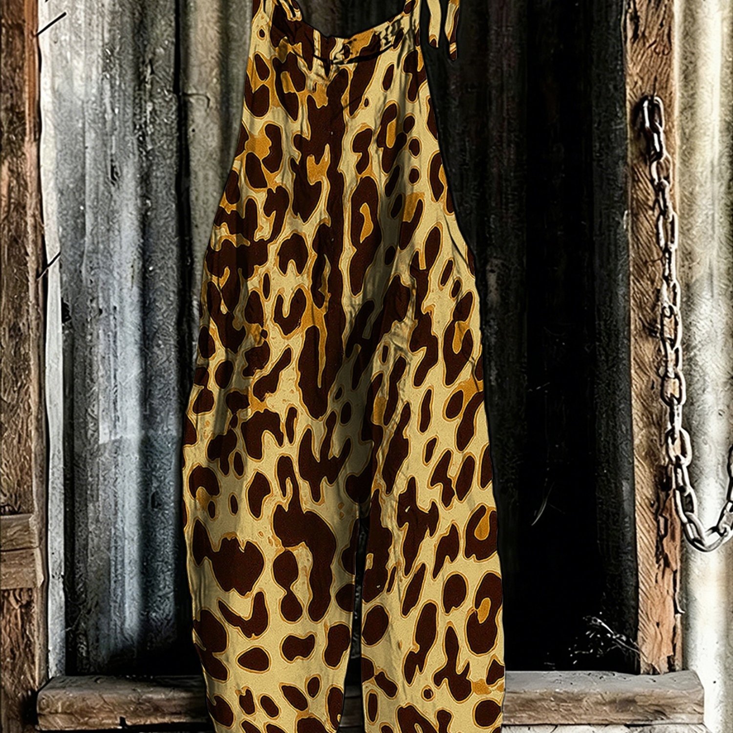 Women' Retro Full-body Leopard Print Overalls - Plus Size Loose-fit Jumpsuit With Breathable Fabric, Full-length Pants & Top, Machine Washable Suitable For Spring Summer Fall Casual Wear