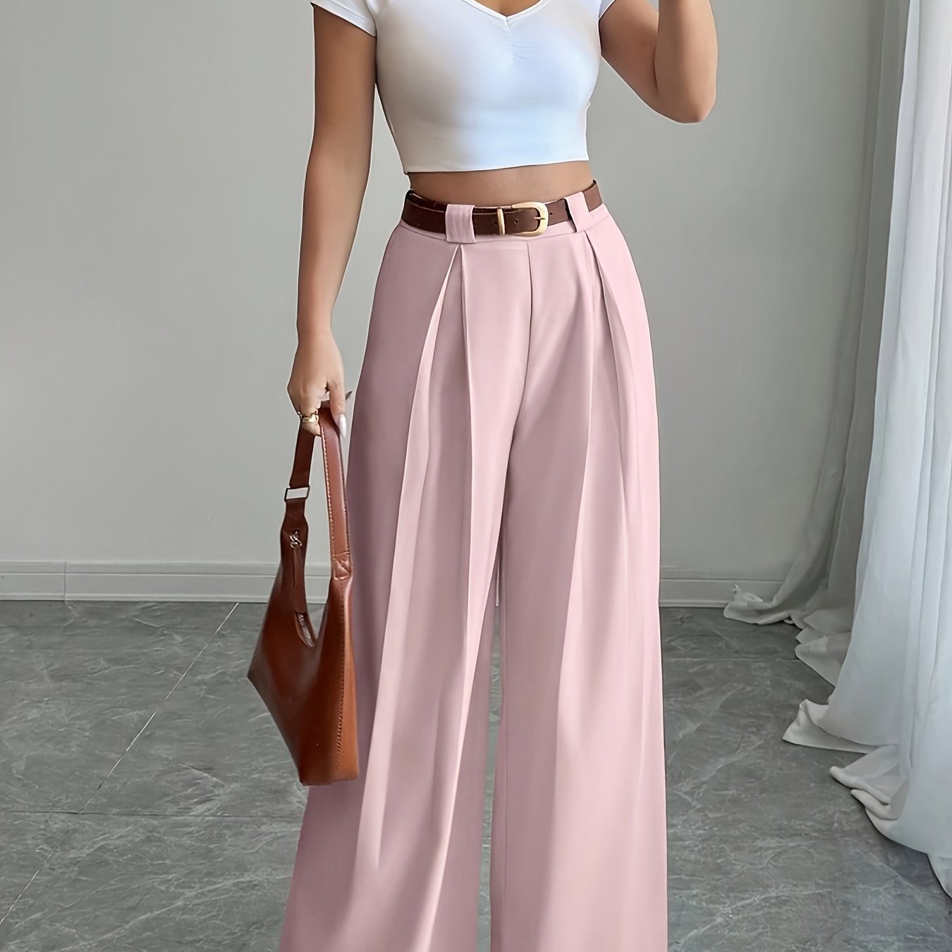 E-shop Casual High-Waist Culottes in Aprikot, Eleganter Stil für Arbeit, Vintage für Abschlussfeiern, Musikfestivals, Derby Unabhängigkeitstag