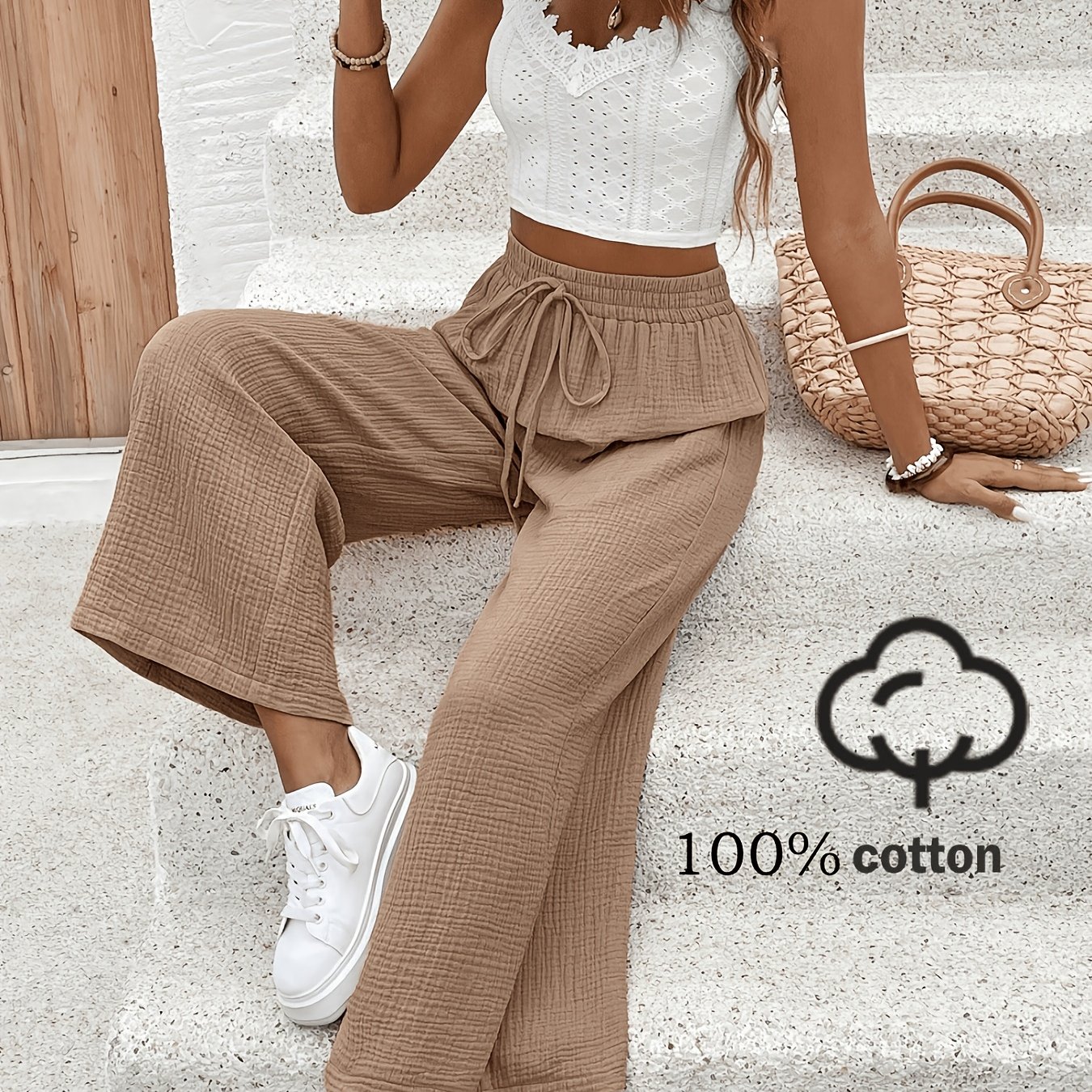 Women' Color Ankle Pants, Stylish And Versatile, Suitable For Wear, Brown Casual Spring Style
