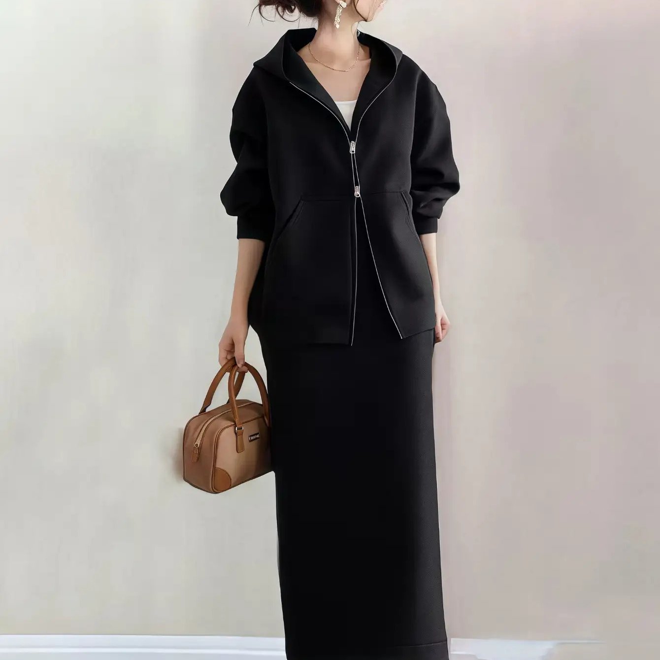 TEMU Hooded Sweatshirt Jacket+half Skirt Two-piece Set, Skirts For Women, Winter Skirts For Women, Womens Skirts, Women Winter Skirts, Skirts For