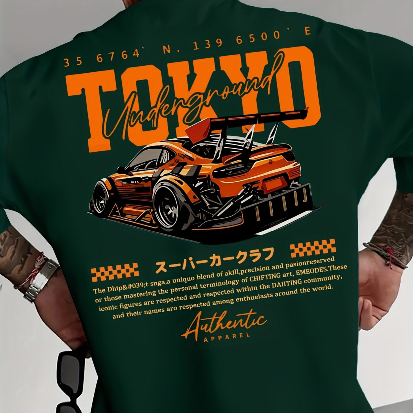 TEMU [printed Design - Not Textured] 2026 New Style Printed T-shirt Featuring A Tokyo Underground Jdm Racing Theme, Perfect For Fashionable Men Of .