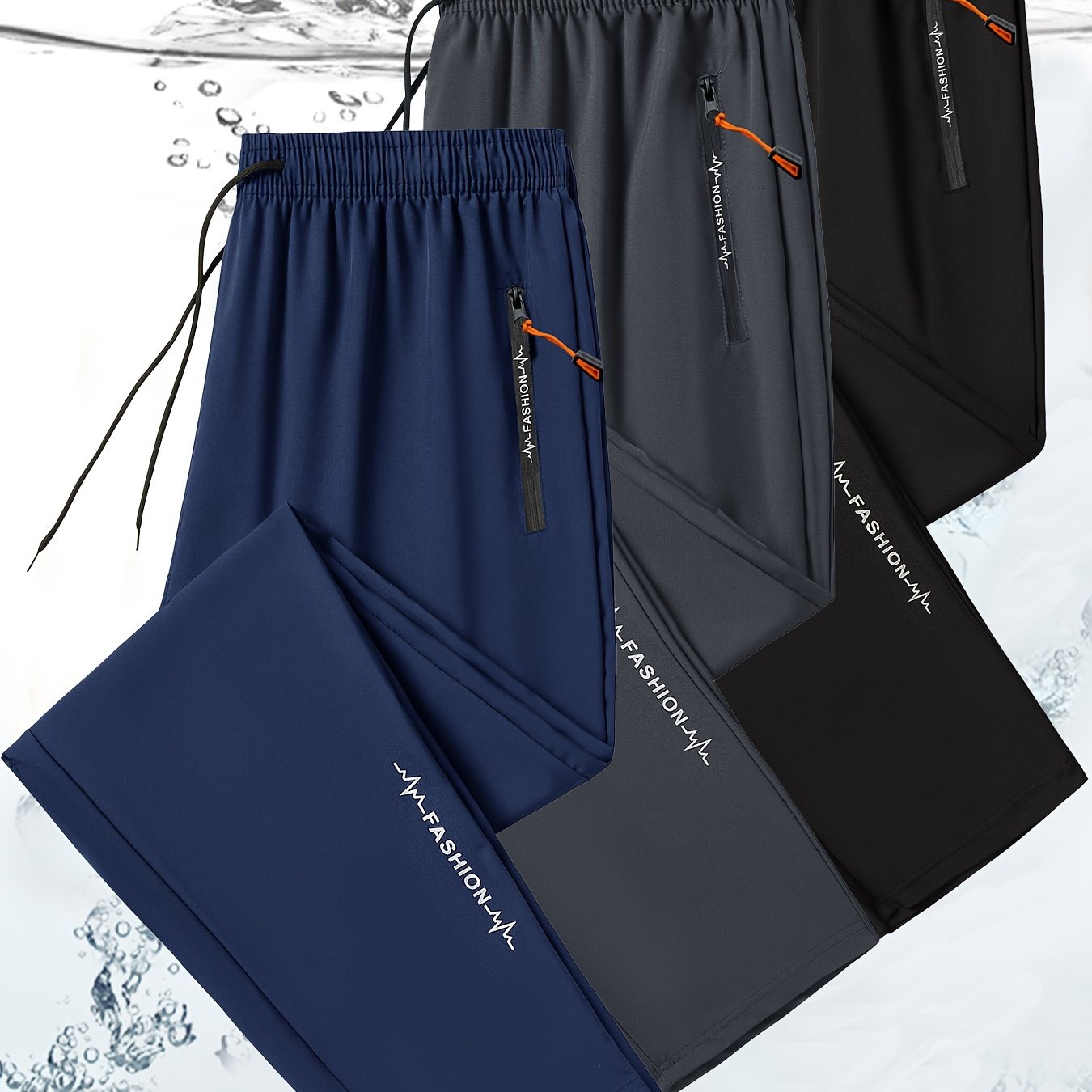 3pcs Men's Summer Sweatpants With Zipper Pocket Casual Workout Sport Active Waist Drawstring Pants For
