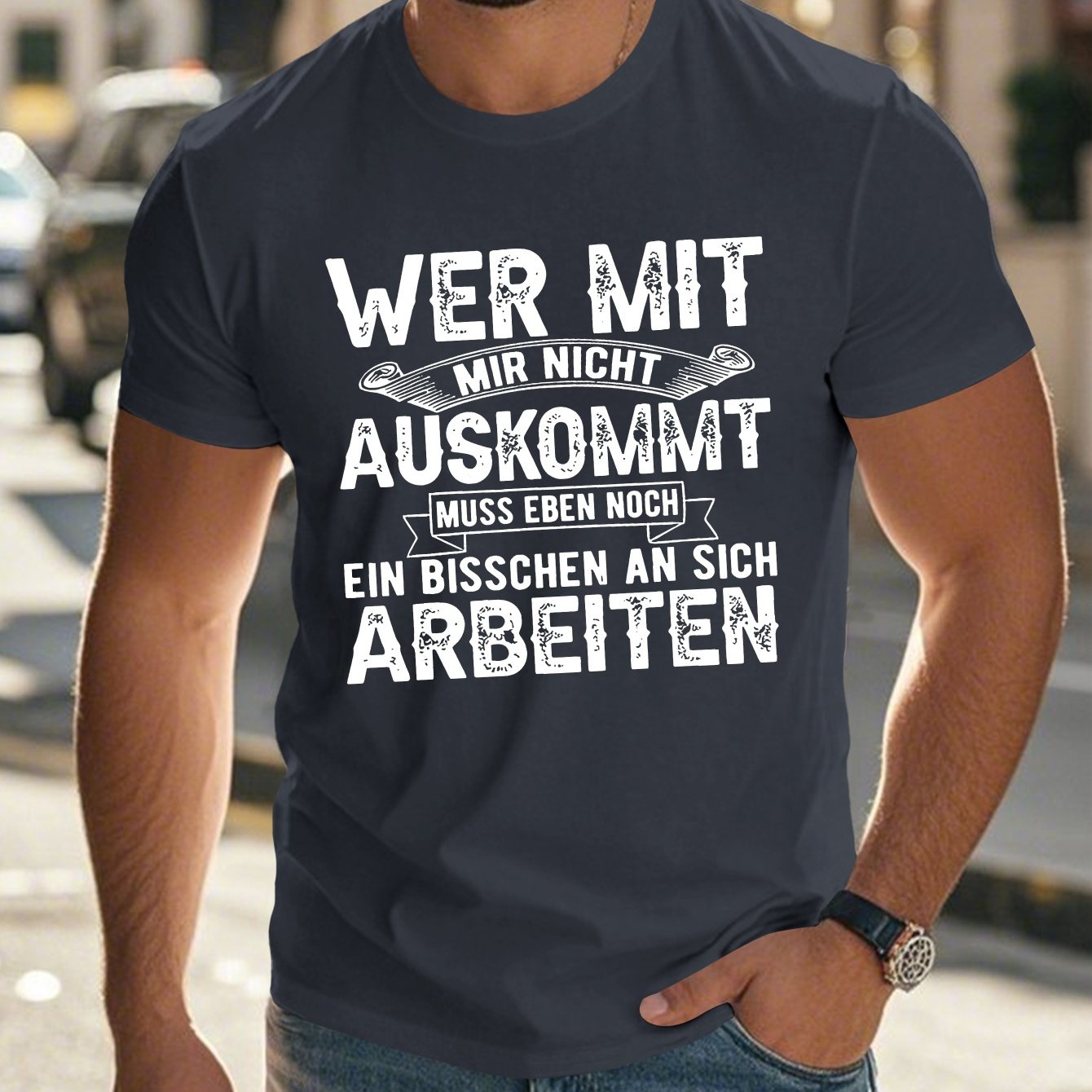 TEMU Deutsches humorvolles Sprüchchen Crinkle Plus-Size Herren T-Shirt, Übergröße