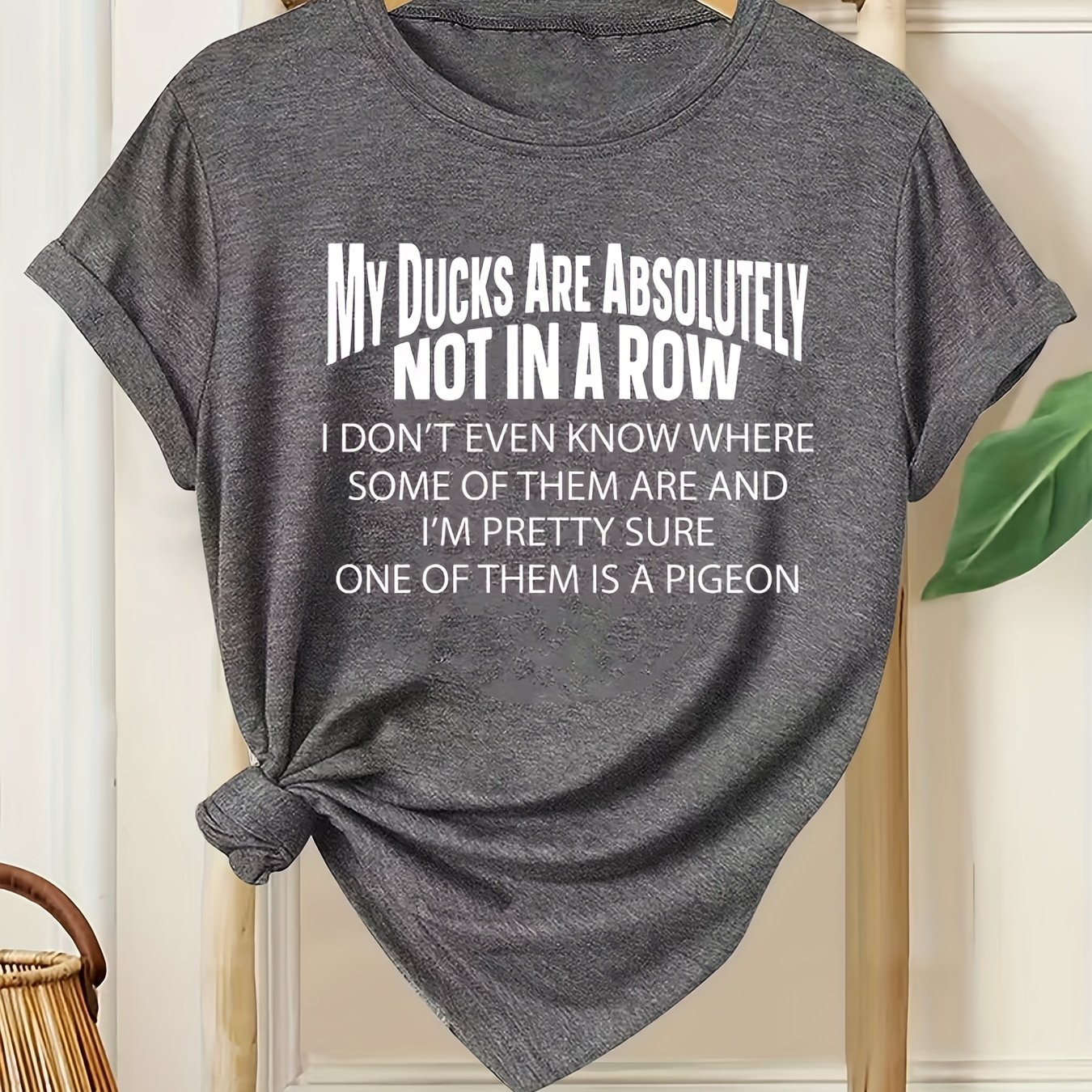 TEMU Women's & Pigeon Graphic T-shirt - "my Ducks Are Absolutely Not In A Row" Saying - Plus Size Casual Crew Neck Tee - Lightweight Summer Top For