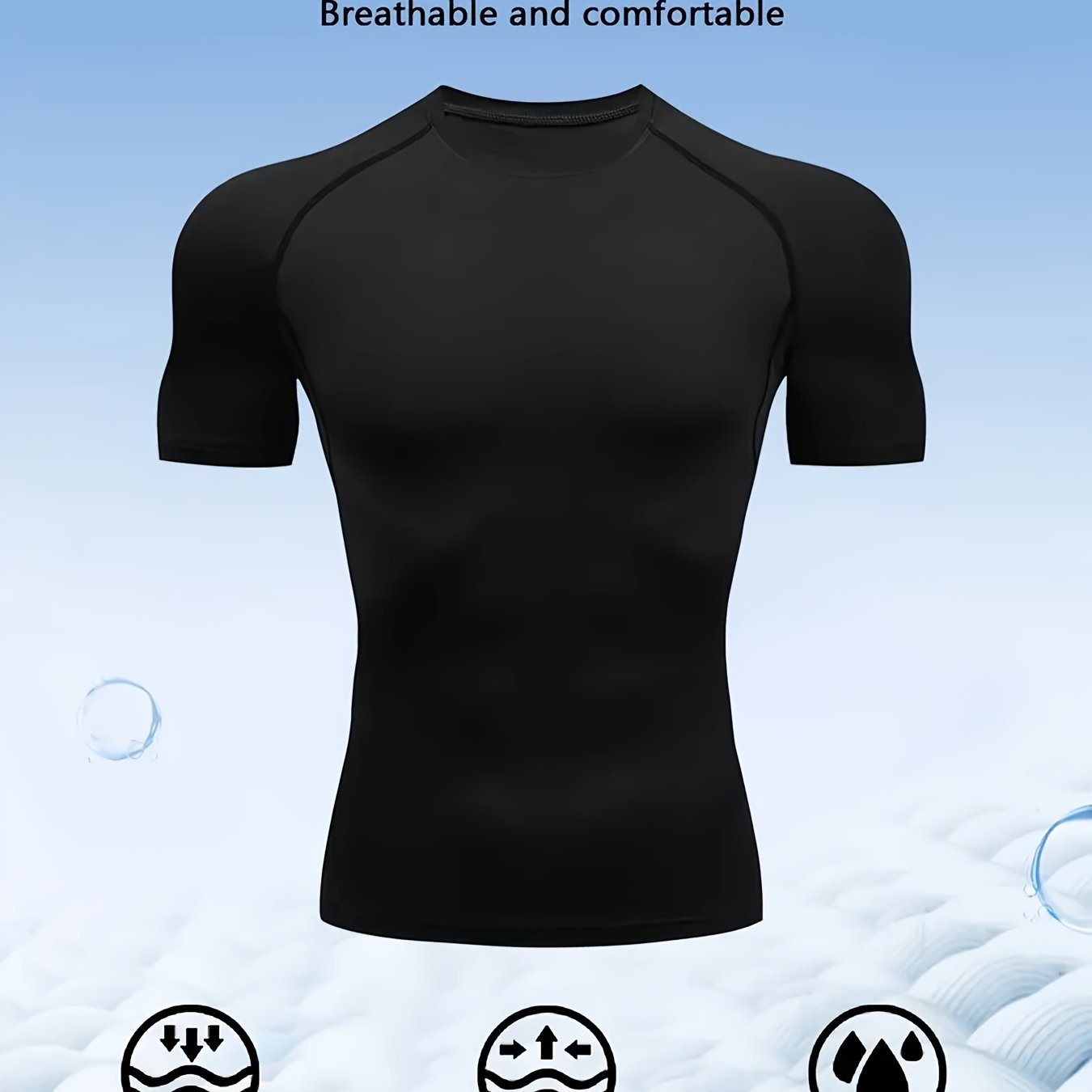Men's Compression Sports T-shirt - Quick-dry, Breathable, Moisture-wicking, Polyester Blend, Solid Color Fitness Top In Black, White, Navy Blue, Training Shirt