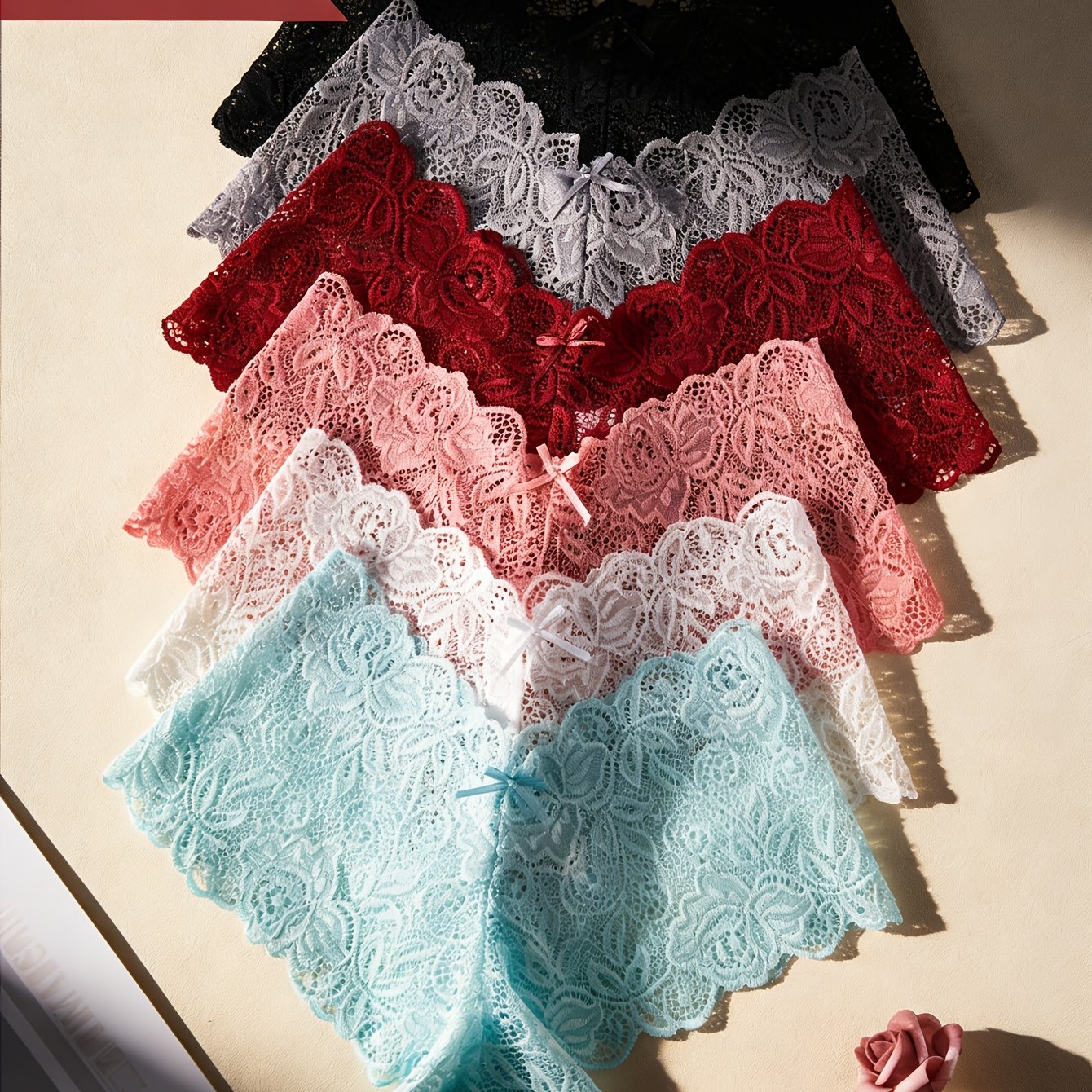 TEMU 6 piezas de ropa interior de encaje para mujer - Bragas de tiro medio, suaves y ligeras, no transparentes, opacas, de cobertura total, adecuadas