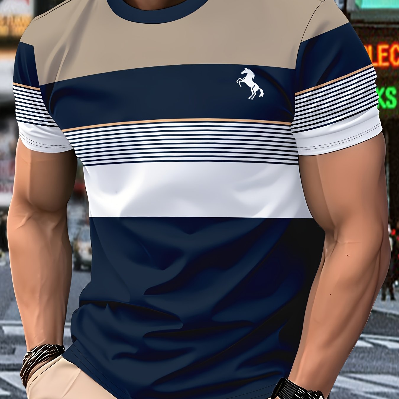 Image of Men's Casual T-shirt - Lightweight Polyester Outdoor Commuting And Vacation Wear. Machine Washable. Suitable For . Comfortable For Wear. | Round-neck T-shirt | Breathable And Stylish Fabric.