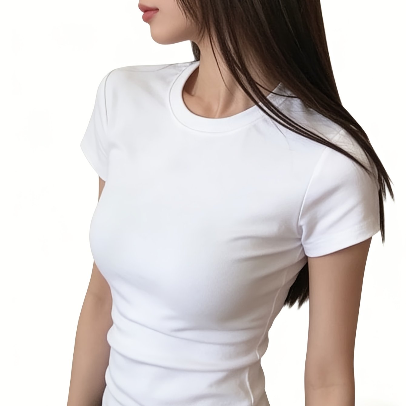 TEMU Camiseta de manga corta casual para mujer, camiseta de cuello ajustada para mujer, ropa interior elástica ceñida que realza los , capa base