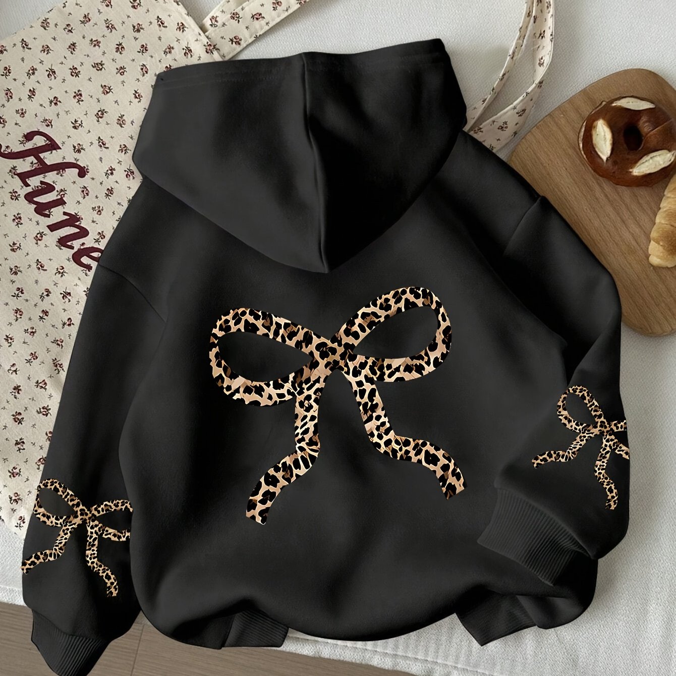 TEMU Vintage Leopard Print Pattern Printed Hoodie, Drawstring Casual Hooded Pocket Sweatshirt, Suitable For Winter And Autumn, Daily Wear, Women's