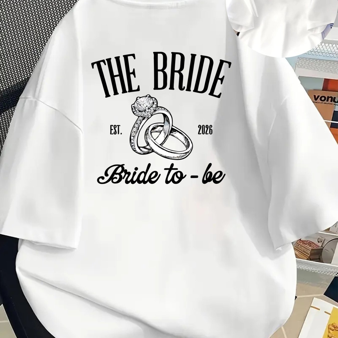 TEMU Front And Back Printed Short-sleeve T-shirt - For Brides-to-be, Wedding Rings - A Stylish Printed T-shirt For Women And Summer, !