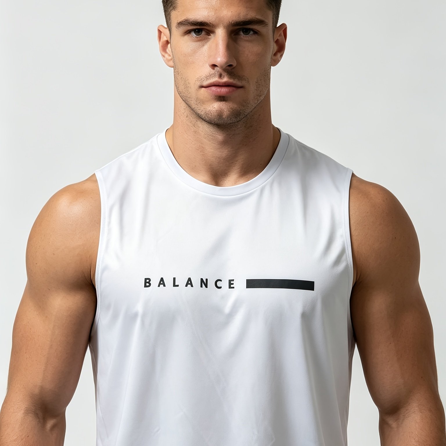 TEMU Plus Size Men's Casual Sleeveless Vest- Balance Pattern Print, Breathable Summer Top, Suitable For Gym, Beach, And Daily Wear, Slim Style, Large