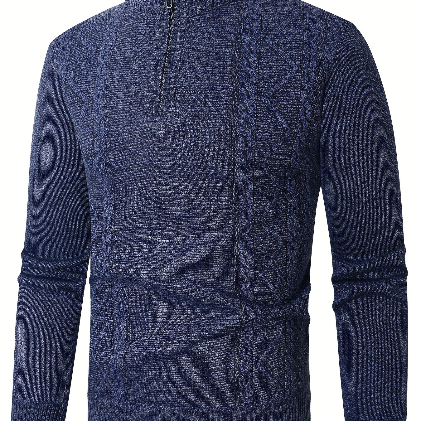 TEMU Men's Quarter Zip Pullover Sweater, Men's Knitwear, Jacquard Diamond Pattern Sweater