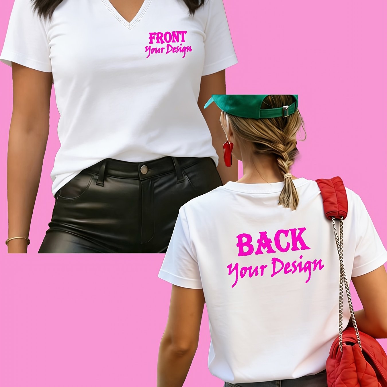TEMU T-shirt personalizzata con foto, casual versatile con stampa su entrambi i lati, maniche corte e scollo a V, per famiglia e